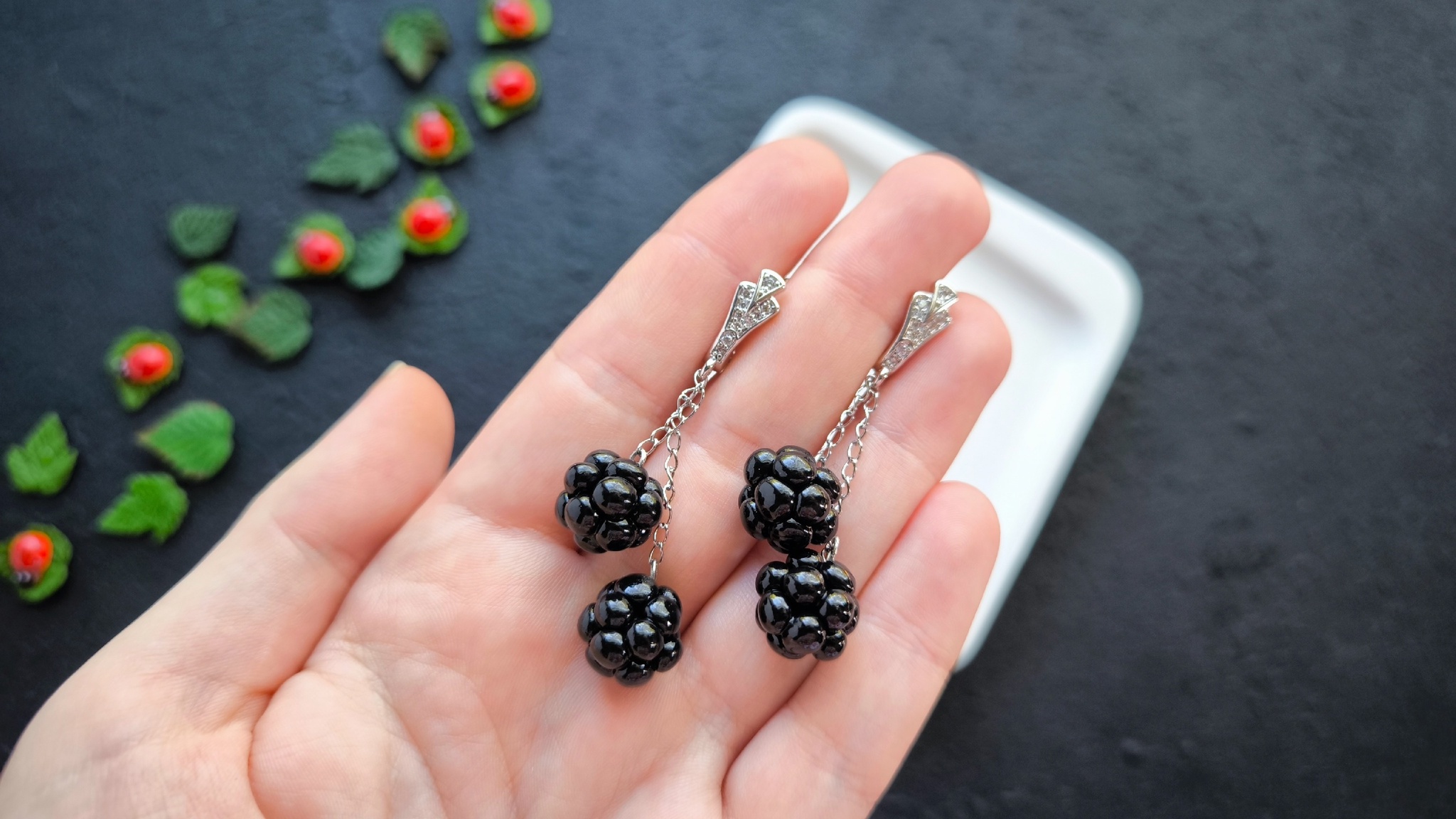 Baked Polymer Clay Blackberry Earrings - My, Needlework without process, Polymer clay, Лепка, Earrings