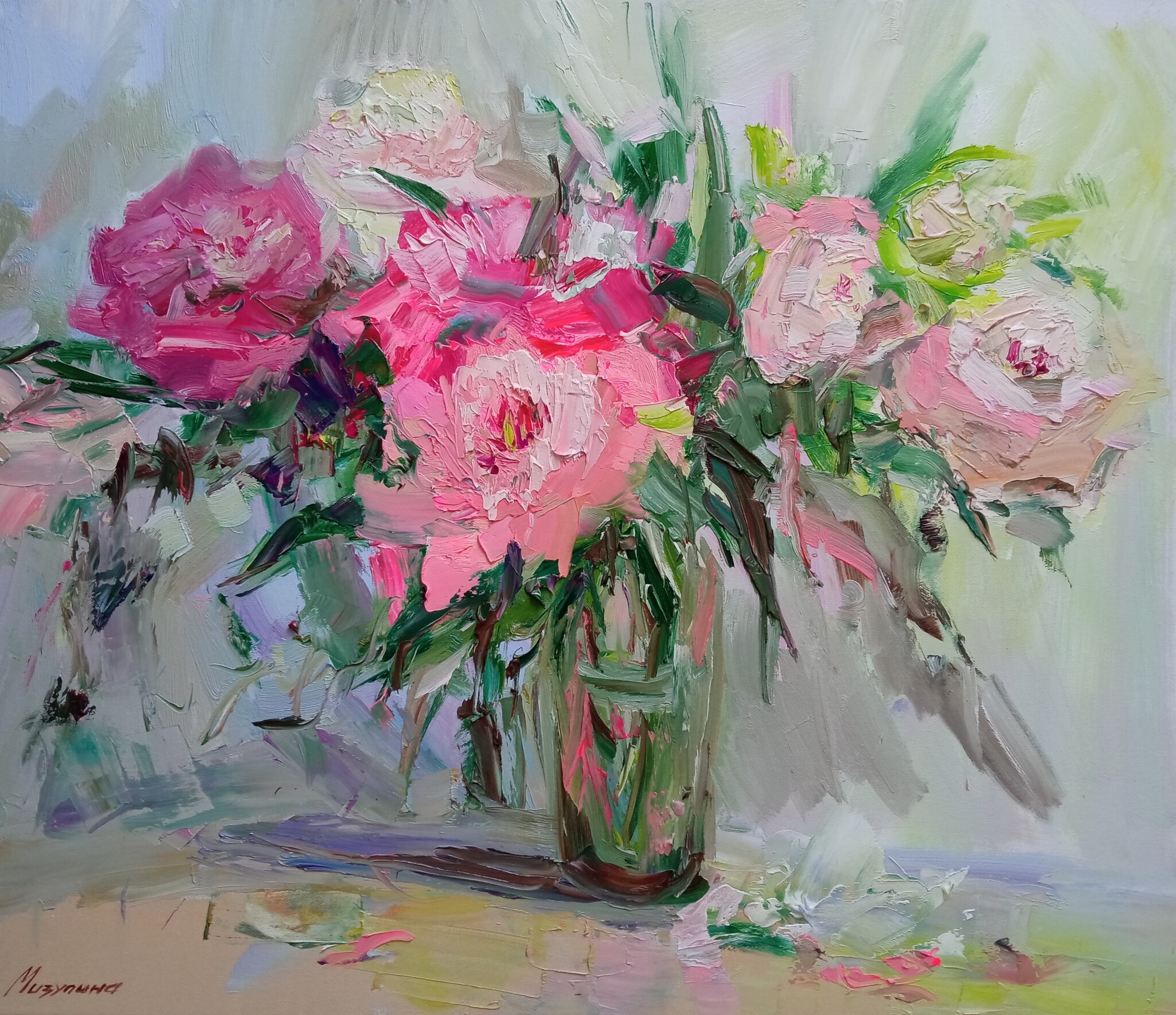 Bouquet of peonies - My, Flowers, Oil painting, Painting, Canvas, Author's painting, Painting