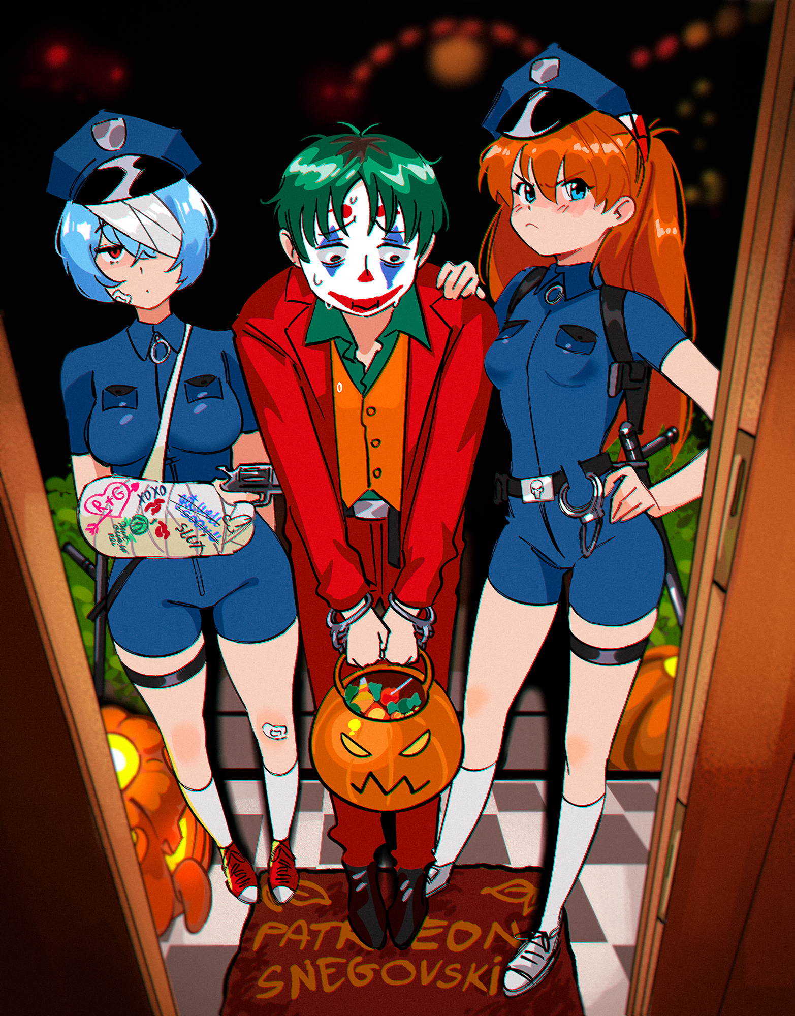 Halloween - Evangelion, Shinji Ikari, Asuka Langley, Rei Ayanami, Anime Art, Аниме, Хэллоуин, Snegovski