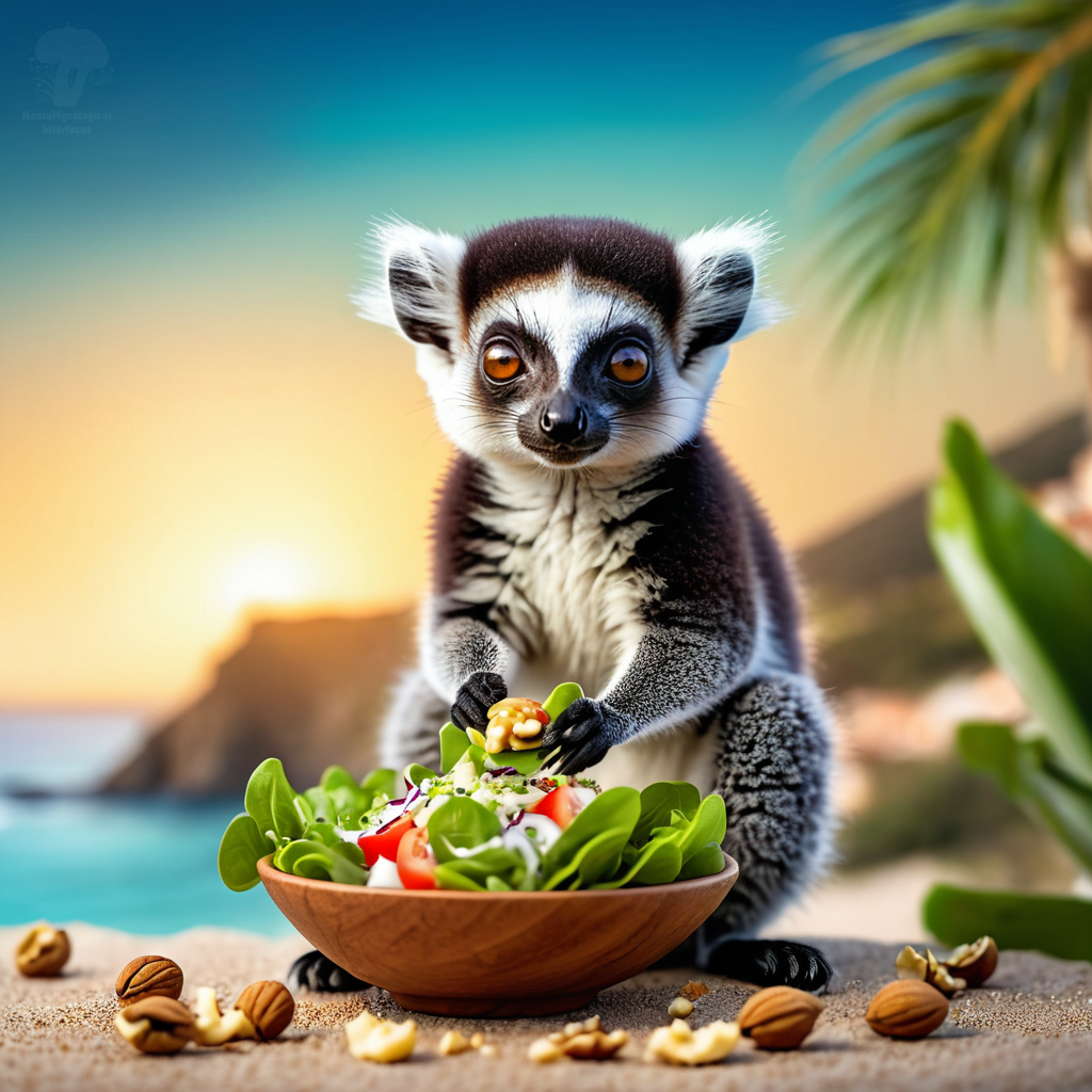 Happy Walnut Salad Day! - My, Neural network art, Chatgpt, Stable diffusion, 2D, Art, Lemur, Salad, Walnuts, Postcard, Absurd