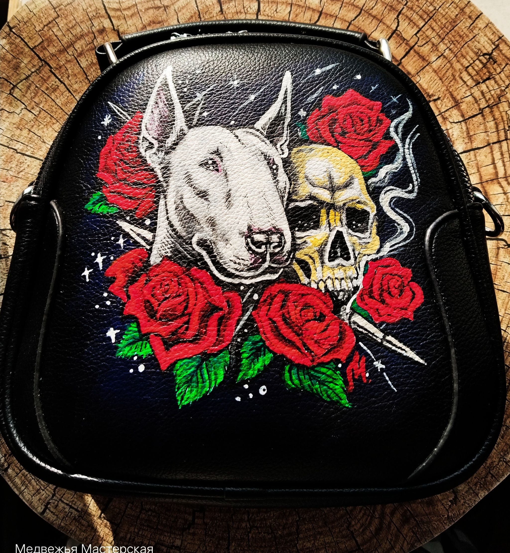 First painting on eco-leather - My, Leather, Painting, Acrylic, Bull terrier, Longpost