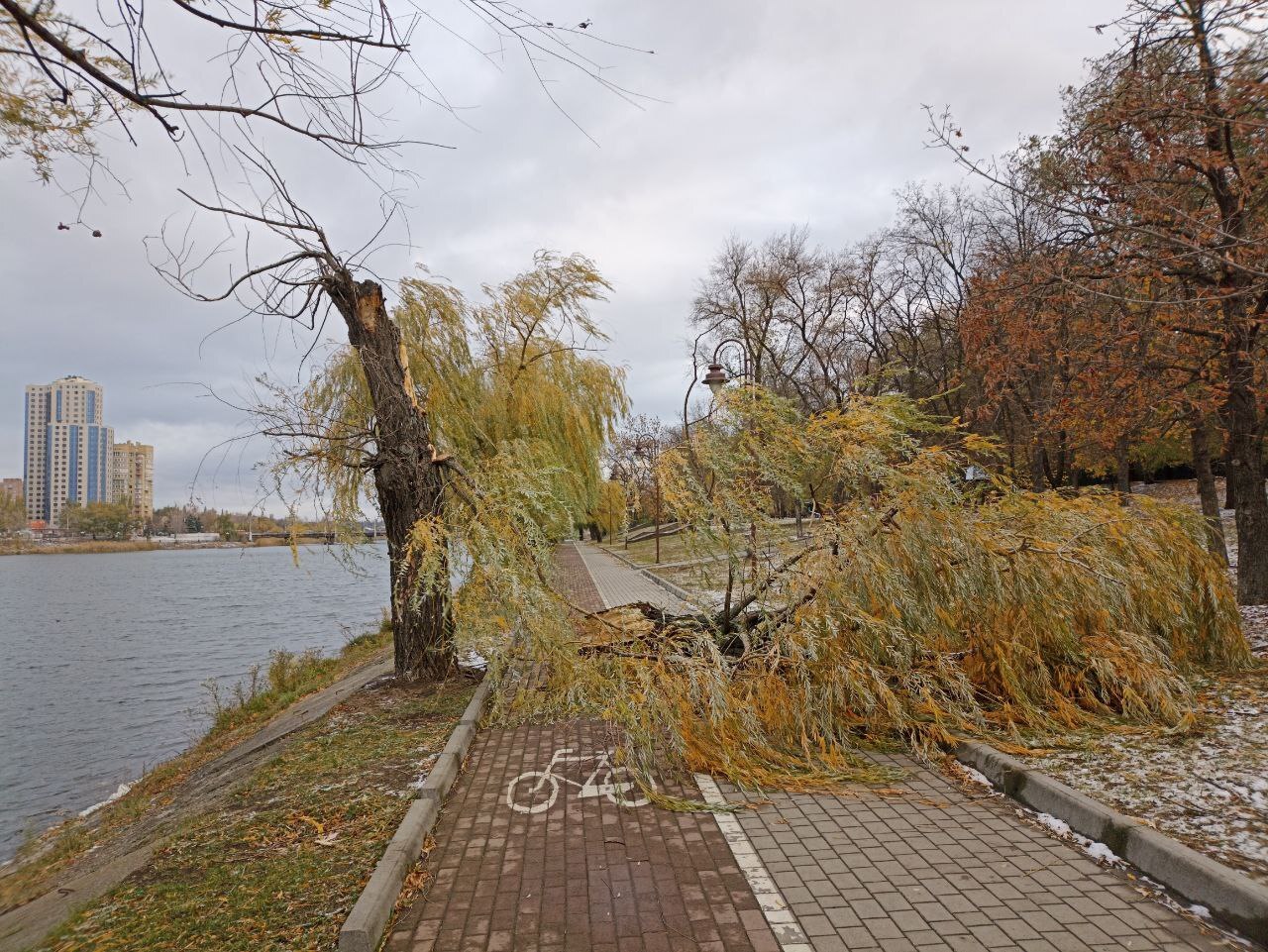 Первый снег в Донецке - Моё, Первый снег, Донецк, ДНР, Набережная, Длиннопост