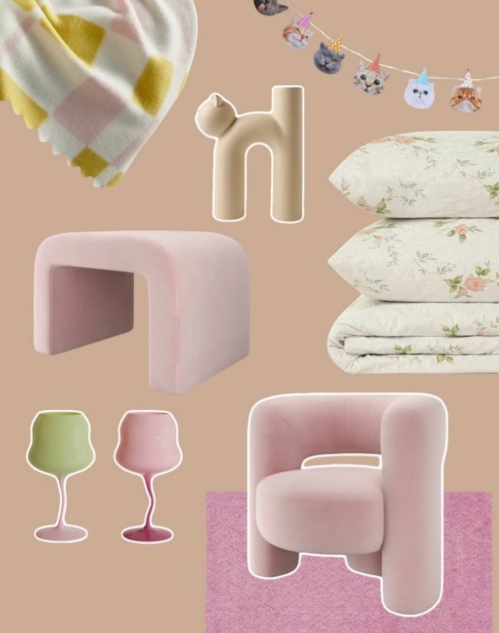 Interior in pink: why not? - My, Furniture, Decor, Interior, Linens, Plaid, Hassock, Goblets, Armchair, Vase, Mat, Garland