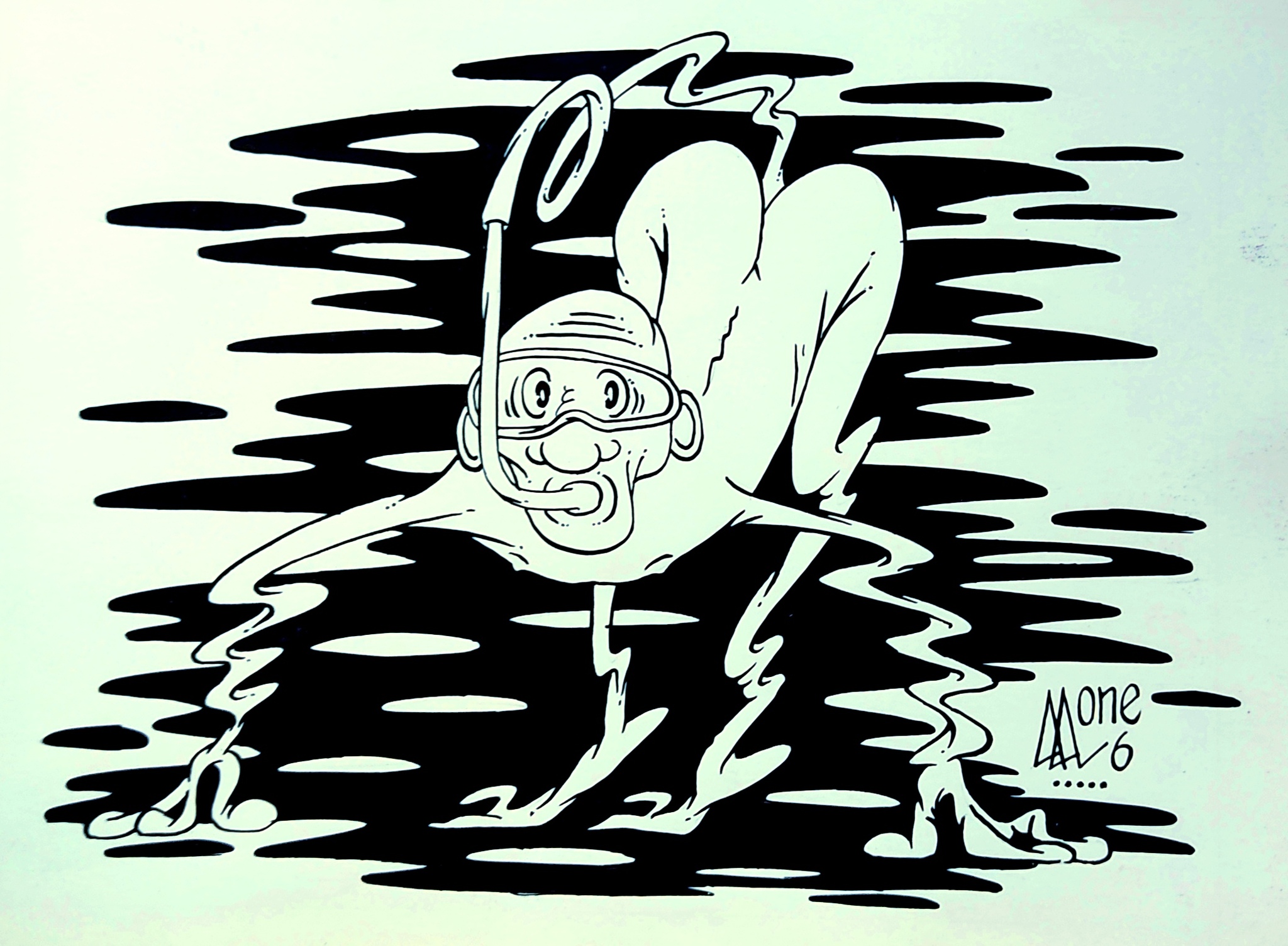 Breath - My, Person, Caricature, Drawing, Scuba diving, Mask, Art