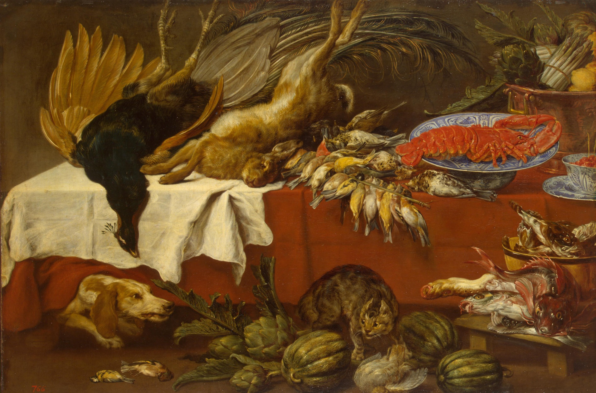 Paul de Vos - Still Life with Dead Game and Lobster - cat, Pushkin Museum of Fine Arts, Conversation piece