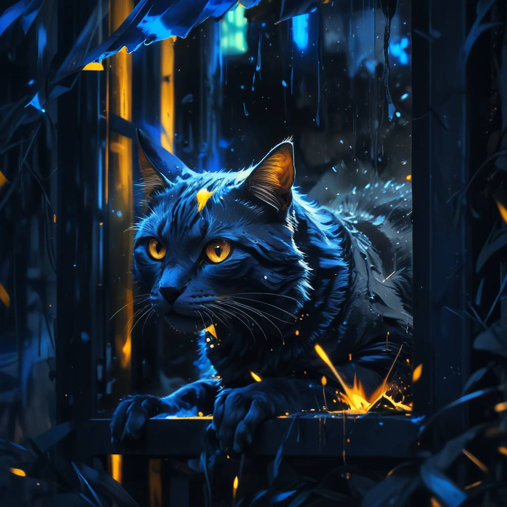 Dark look - Neural network art, cat, Pet the cat, Window, Sight, Blue background, Avatar