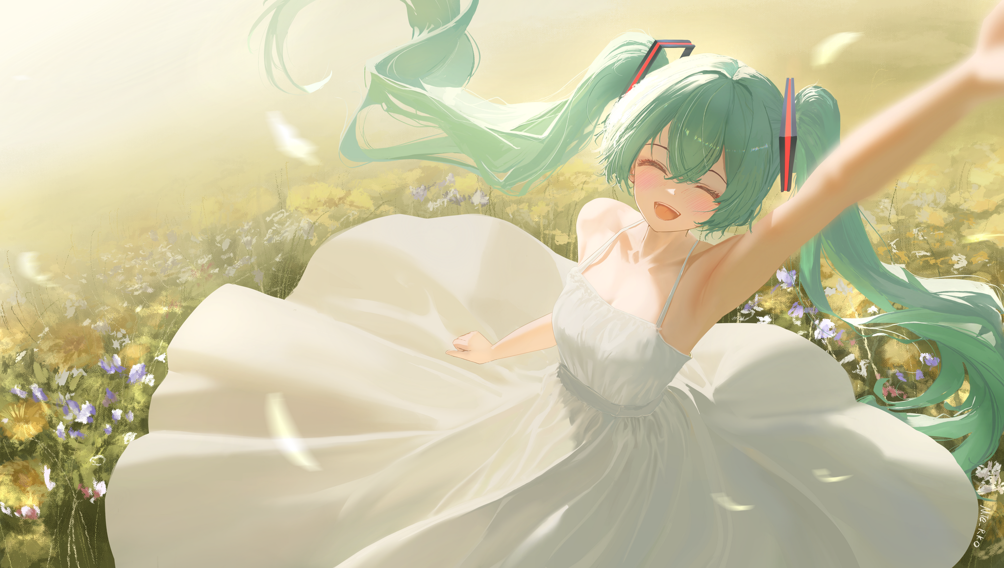 Miku in flowers - Hatsune Miku, Vocaloid, Anime art, Vocaloid Art