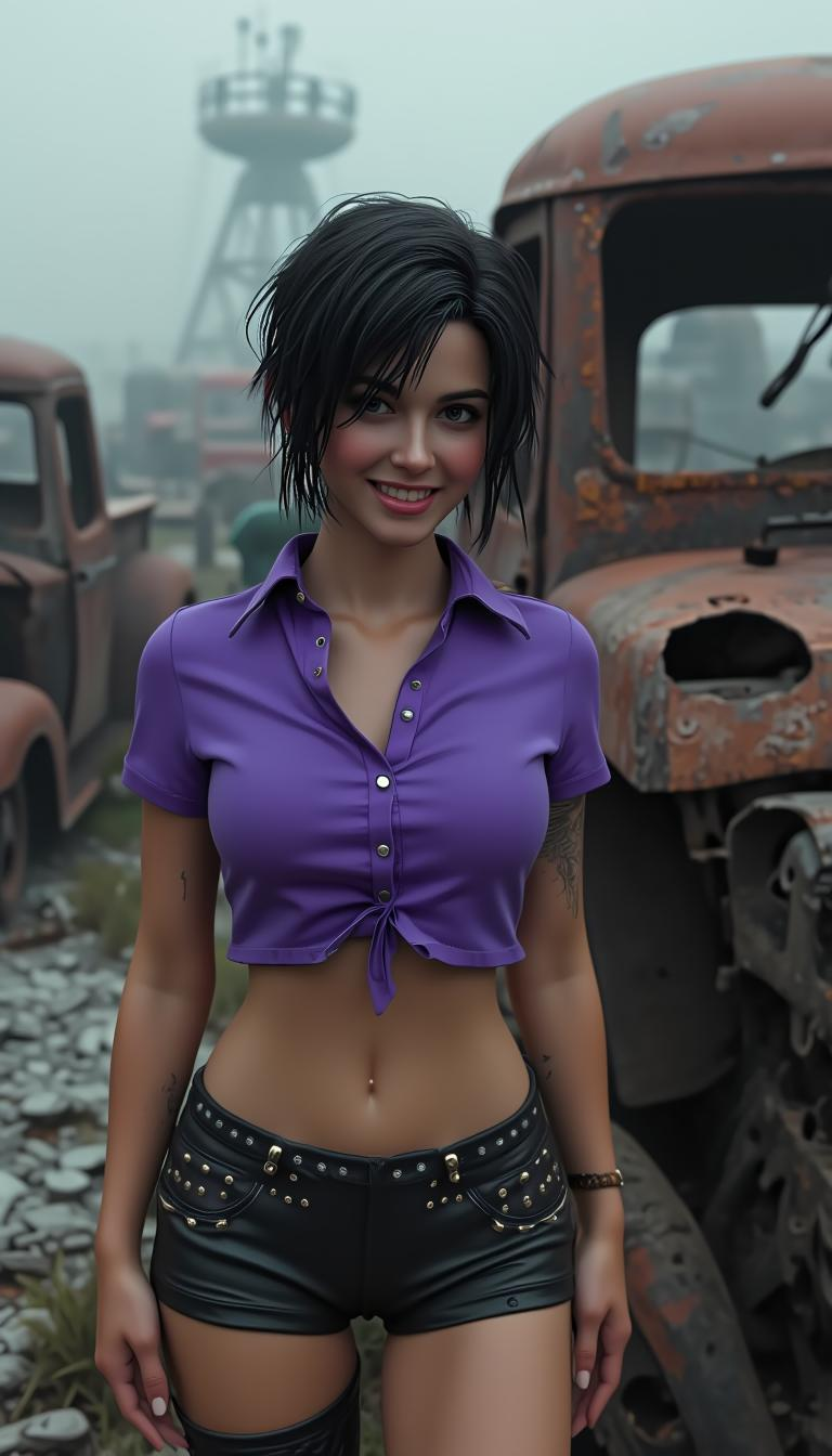 At the car dump - My, Neural network art, Girls, Нейронные сети, Flux, Longpost