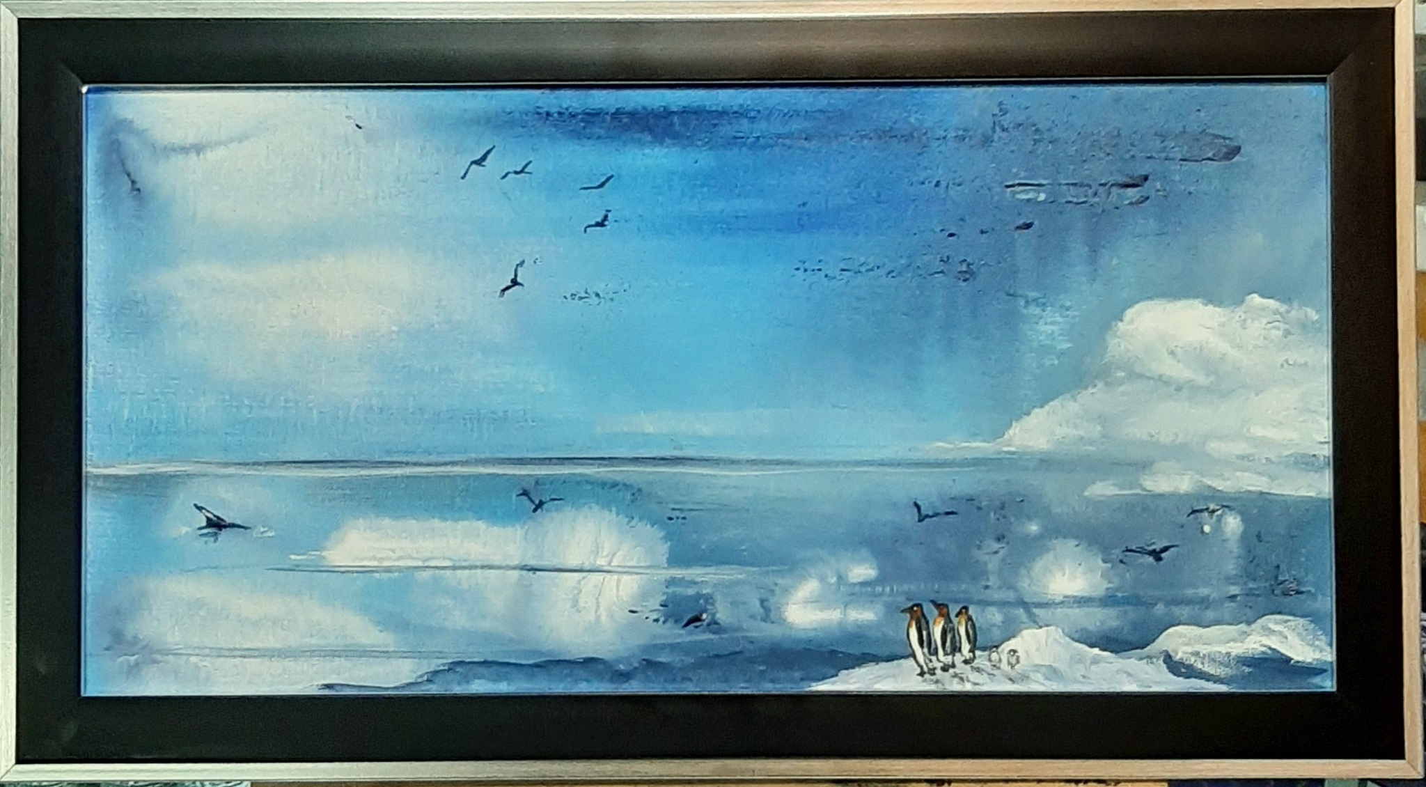 King penguins. Canvas on cardboard 25x50, gouache - My, Gouache, Drawing, Penguins