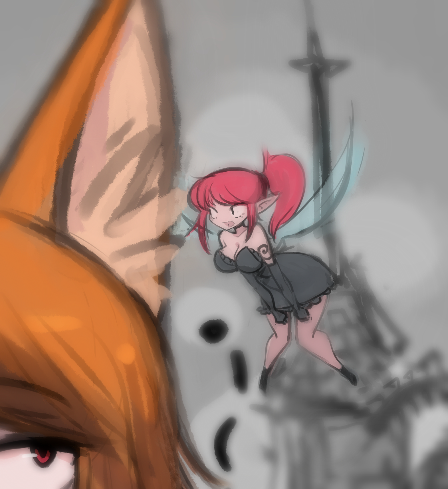 Navigation - My, Art, Drawing, Painting, Anime, Girls, Tail, Anime art, Animal ears, Kitsune