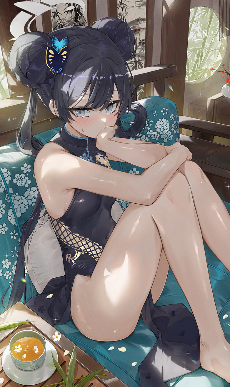 Kisaki in thought - Anime art, Anime, Girls, Games, Blue archive, Kisaki, Qipao, Art, Tea