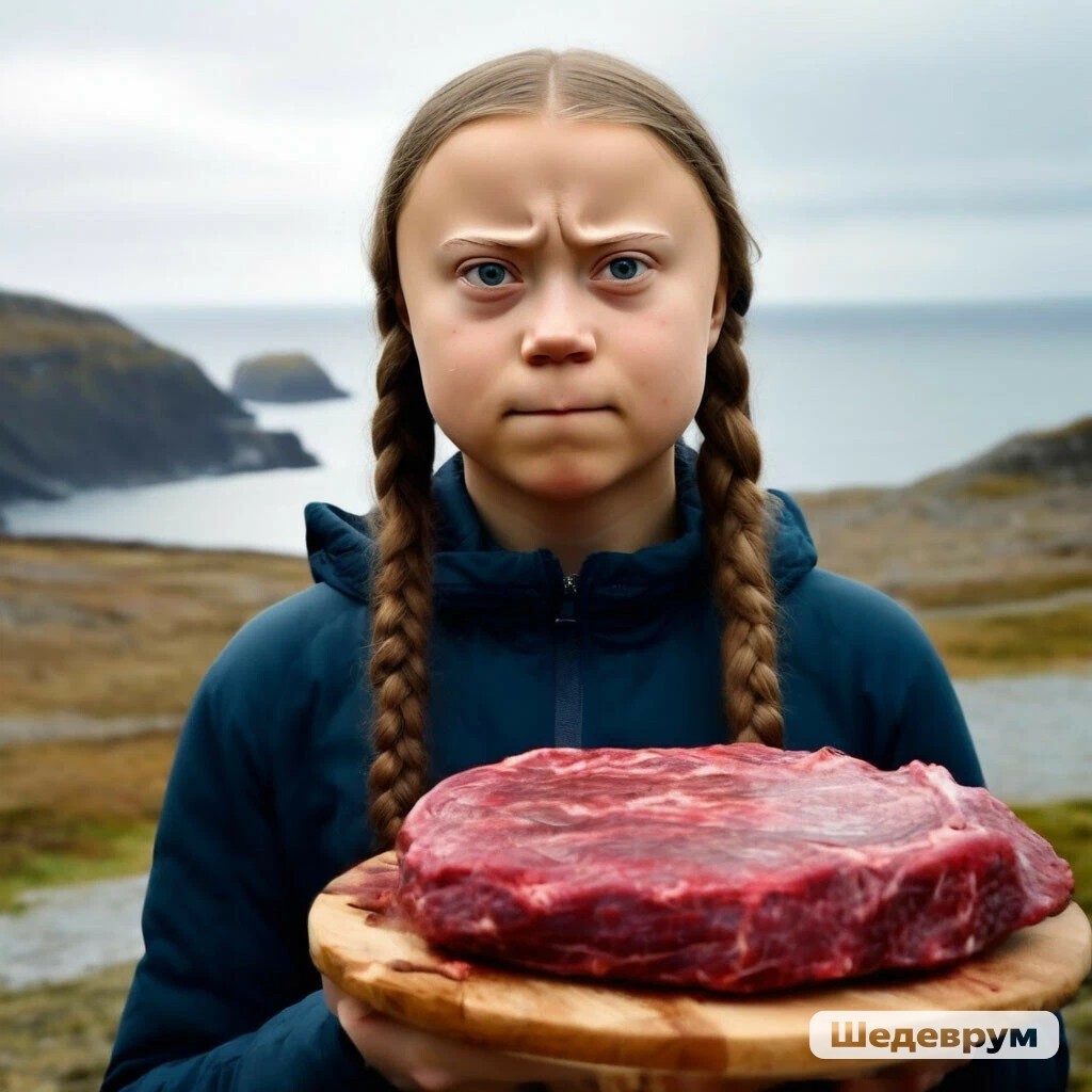 Reply to the post Who fattened you? - My, Short post, Humor, Sarcasm, Irony, Greta Thunberg, Reply to post, Neural network art, Masterpiece (Yandex)