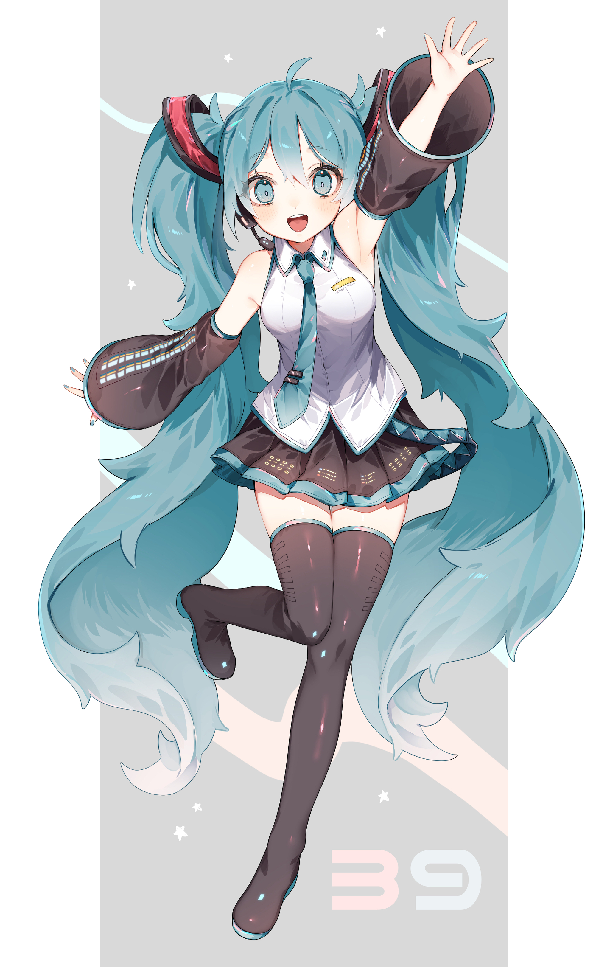 Hatsune Miku #180 - Anime, Anime art, Hatsune Miku, Girls, Long hair, Stockings, Skirt, Tie, Blue eyes