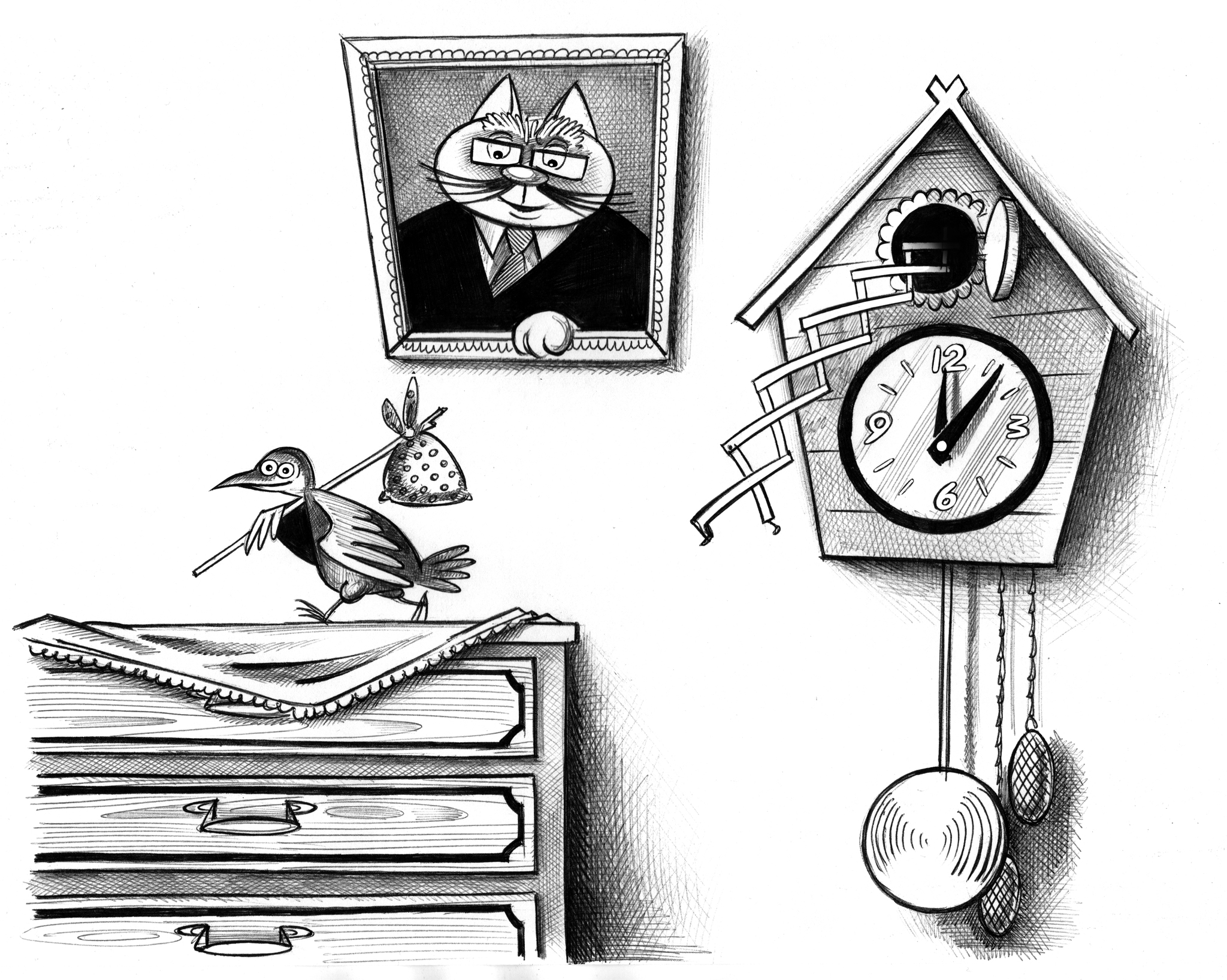 Untitled - My, Sergey Korsun, Caricature, Graphics, Clock, Pen drawing