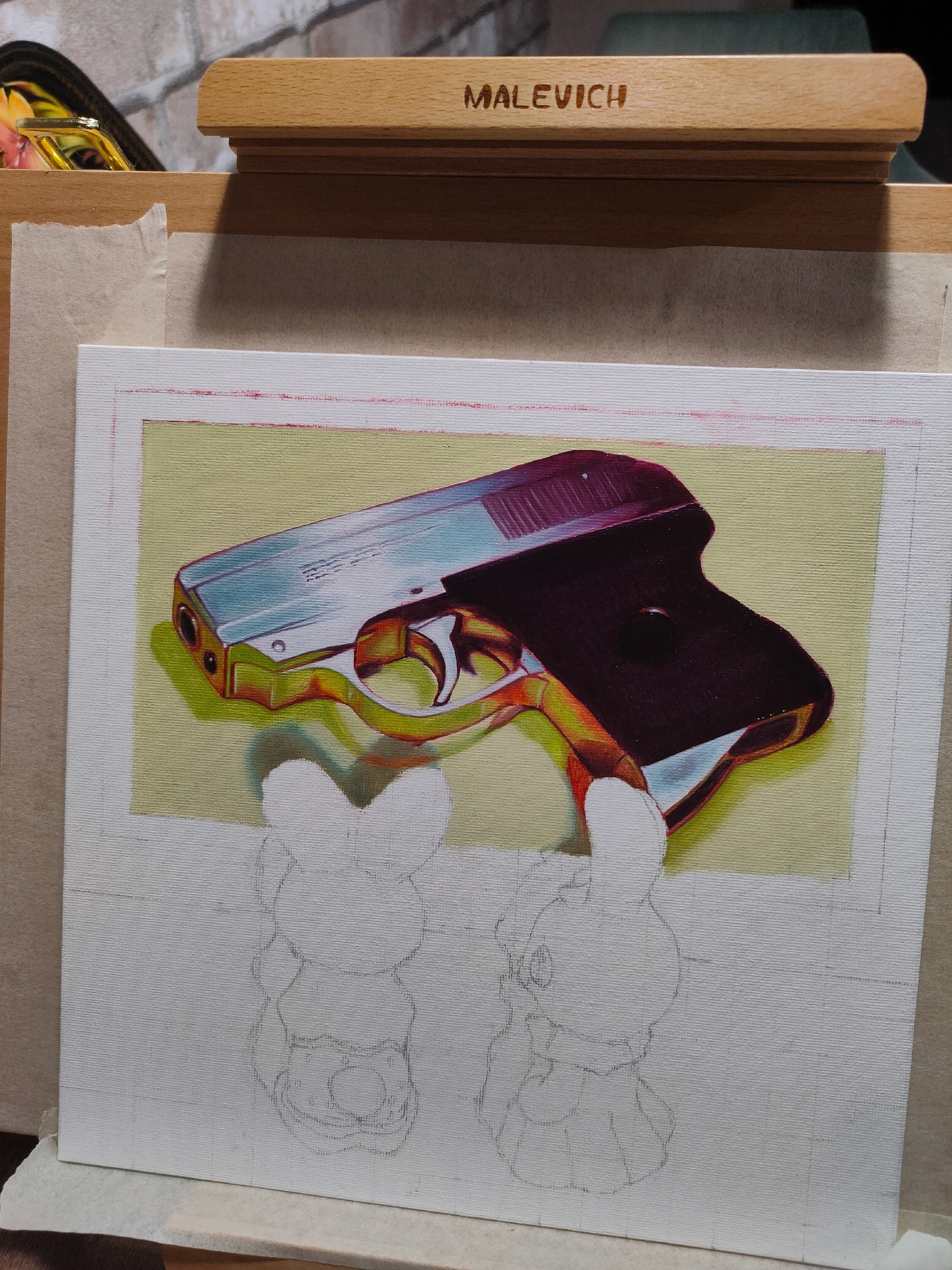 attention - My, Oil painting, Pistols, Modern Art, Traditional art, Longpost