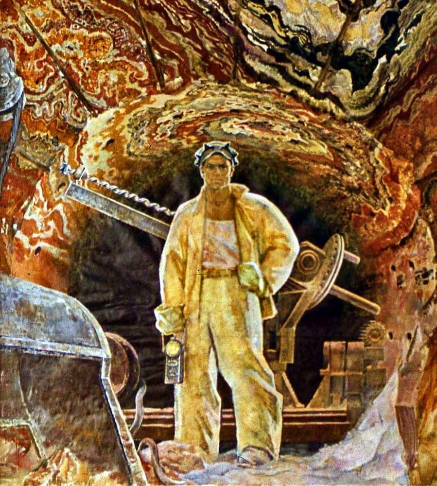 Shardakov Pavel Fedorovich, In the depths of the earth, 1967 - Art, the USSR, Made in USSR, Painting, Painting, 1967, Miners