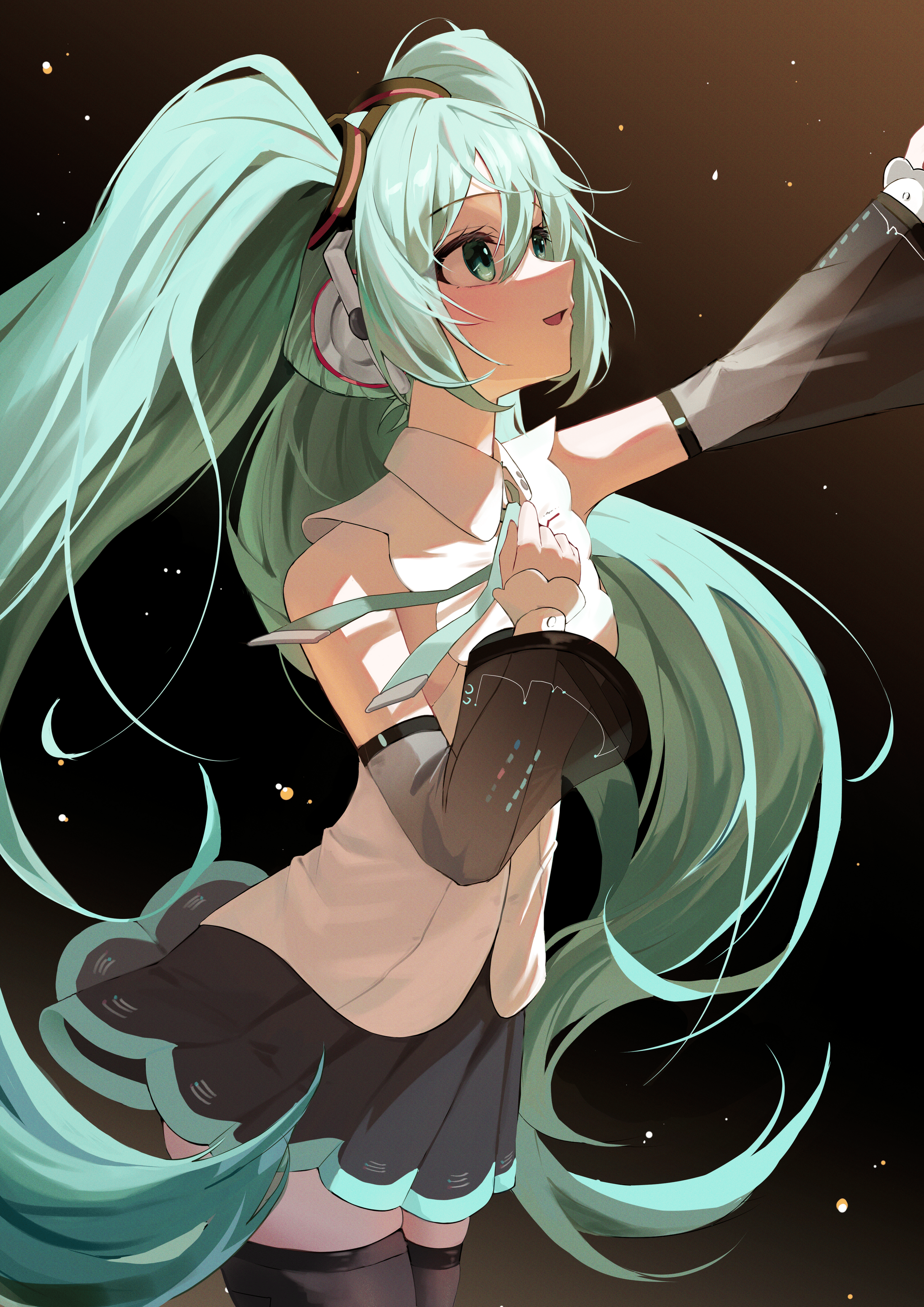 Hatsune Miku #181 - Anime, Anime art, Hatsune Miku, Girls, Long hair, Skirt, Stockings, Smile, Green eyes, Blouse, Tie