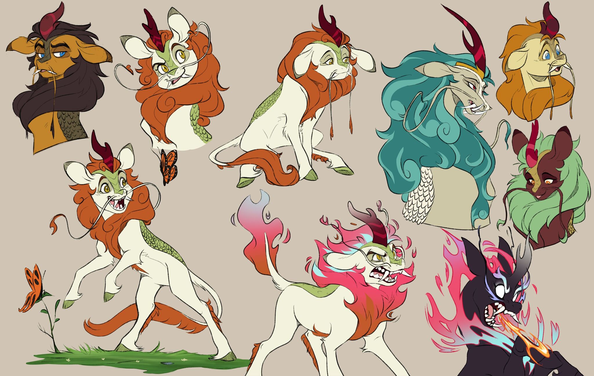 Some kind of Chinese thing - My little pony, PonyArt, Autumn blaze, Cinder glow, Rain Shine, Pumpkin Smoke, MLP Kirin, Nirik