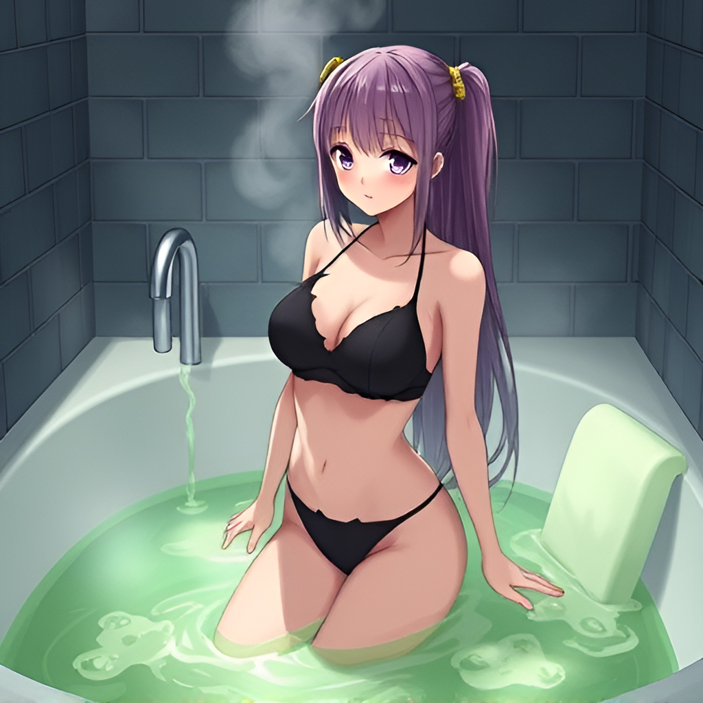 Girl bathing in a hot acid bath - Bathing, Swimsuit, Girls, Art, Anime, Bath, Bikini, Acid