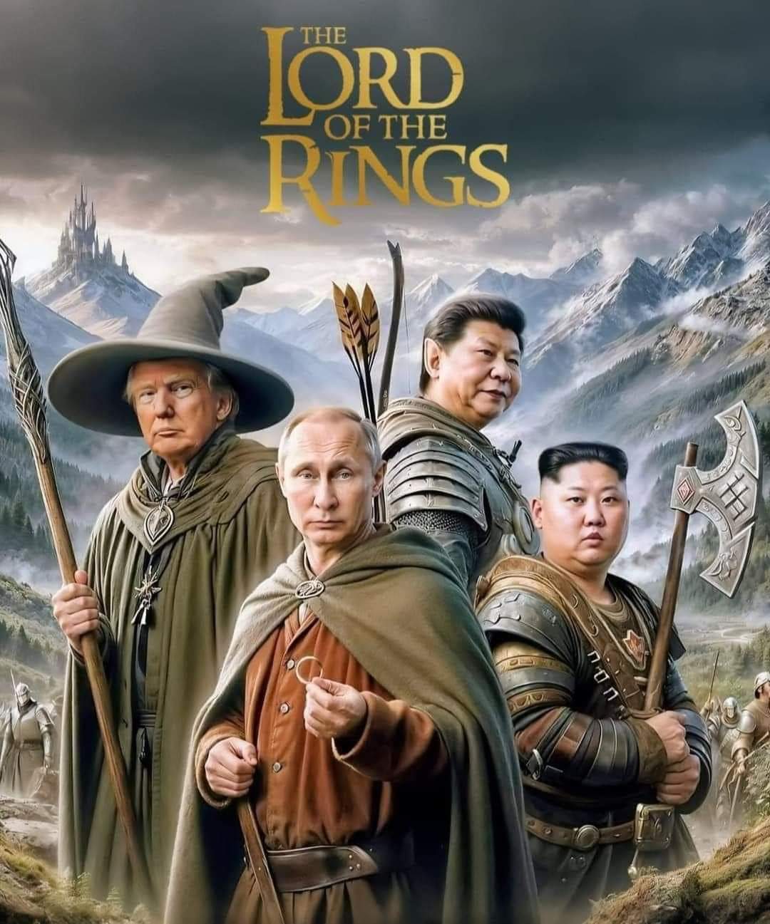 The first poster for the Lord of the Ring sequel has been released, featuring new characters - Politics, Vladimir Putin, West, Donald Trump, Neural network art