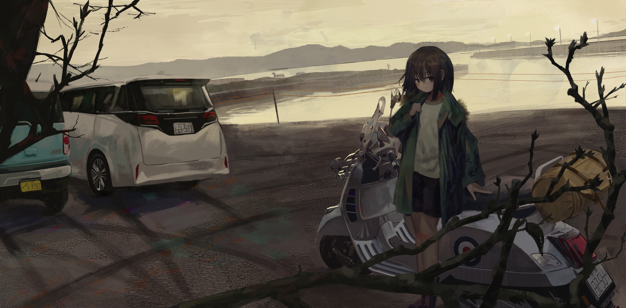 Harbor - Anime, Anime art, Original character, Girls, Scooter, Auto, Harbor