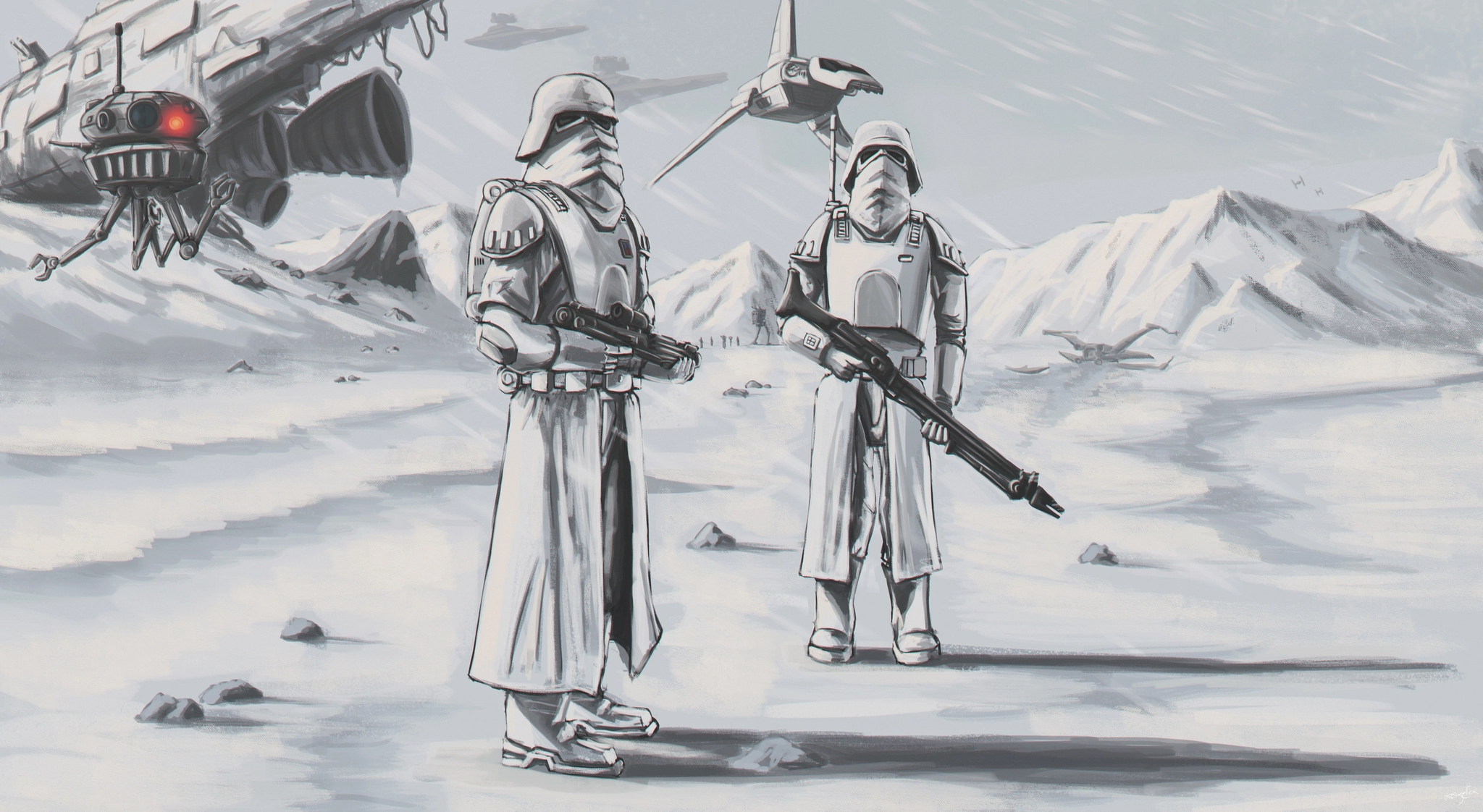 Forgotten drawing of the Battle of Hoth - My, Star Wars V: The Empire Strikes Back, Star Wars, Galactic Empire, Planet Hoth, Snow, Star Wars stormtrooper, Spaceship, Droids, Walker, Victory, Art, Digital drawing