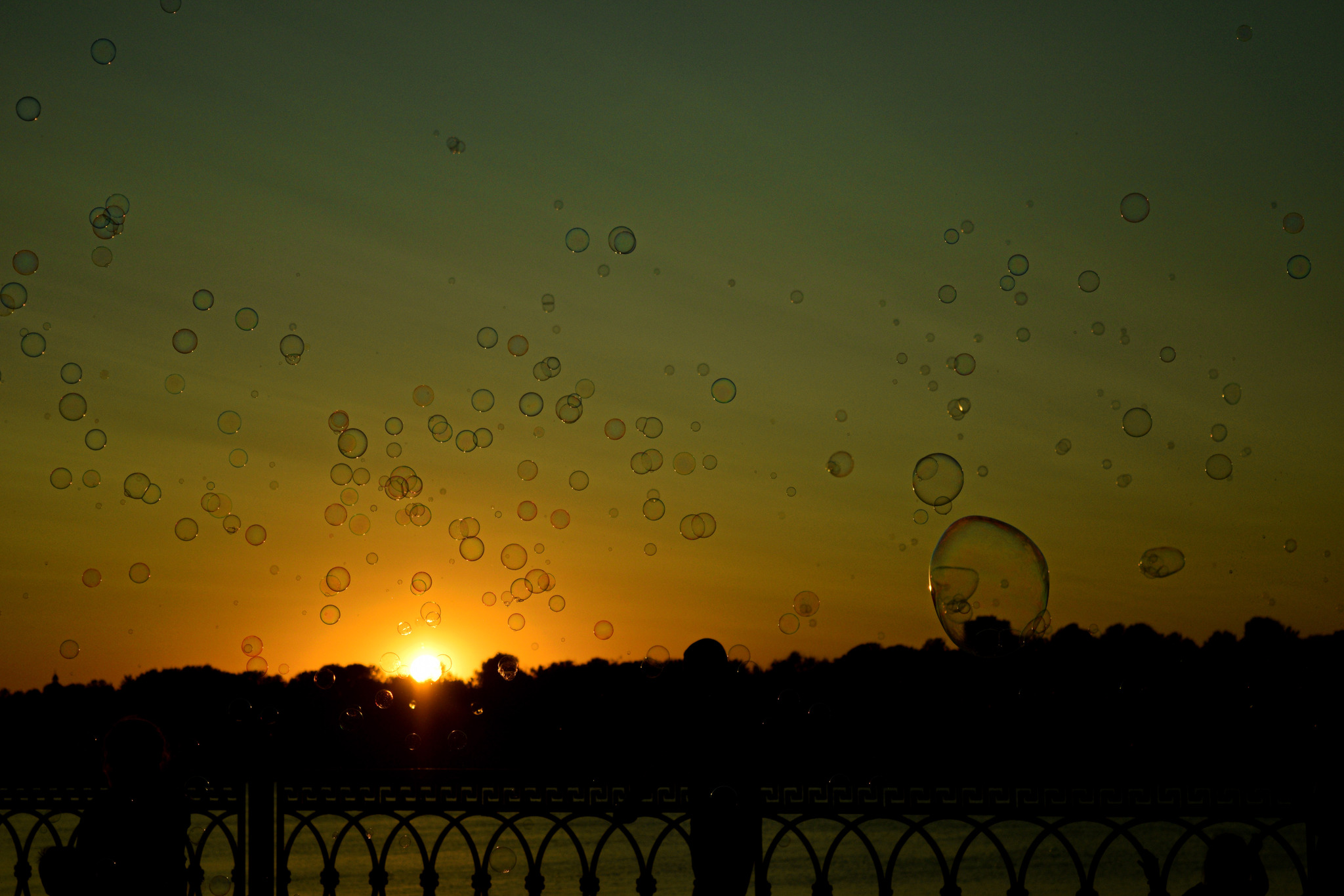 Soap bubbles in the sunset - My, Sunset, Landscape, Bubble, The photo