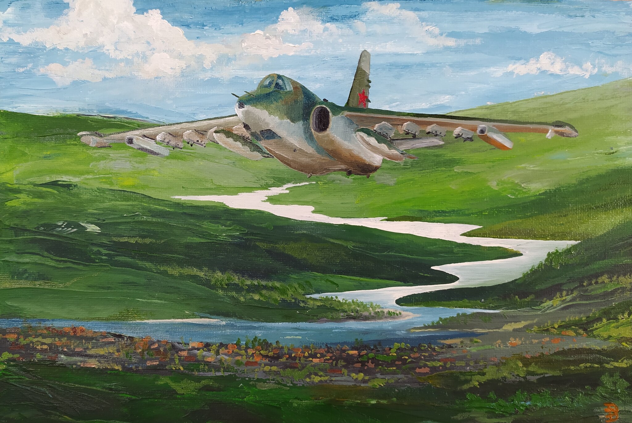 Su-25 - My, Oil painting, Aviation, Video