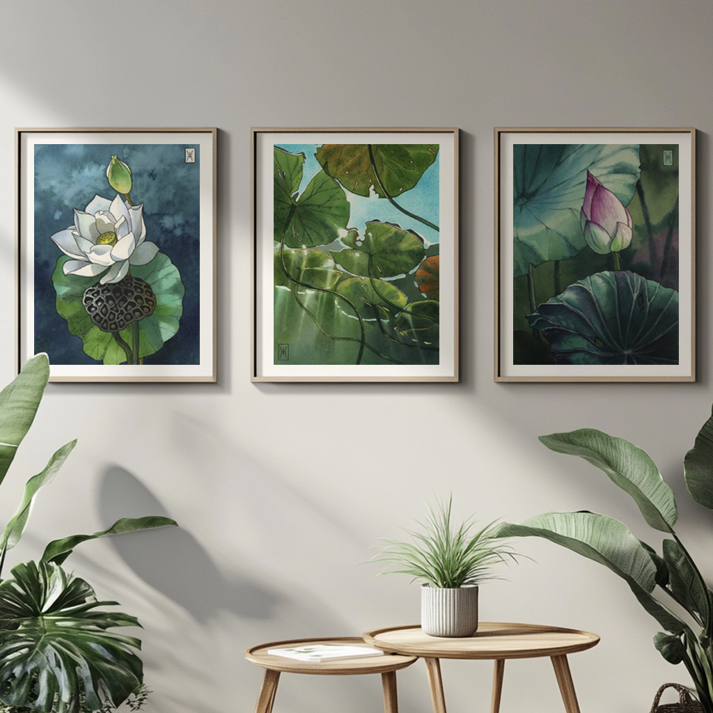 I show watercolors. Lotuses - set - My, Watercolor, Traditional art, Painting, Illustrations, Art, Poster, Longpost