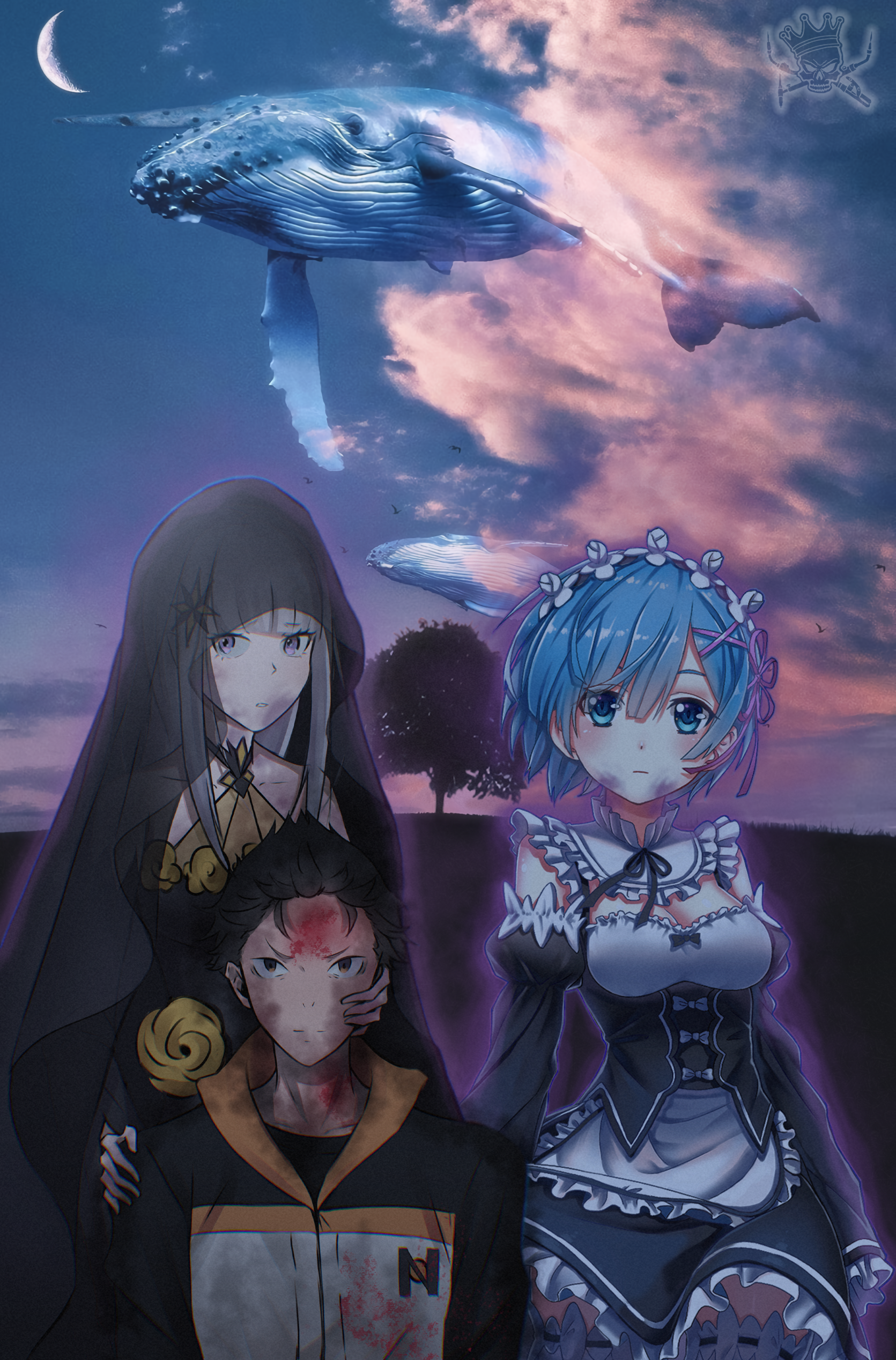 I've wanted to do something about Re:Zero for a long time. But... it turned out kind of weird, to be honest. - My, Photoshop, Collage, Anime, Re: Zero Kara, Rem (Re: Zero Kara), Satella, Natsuki subaru