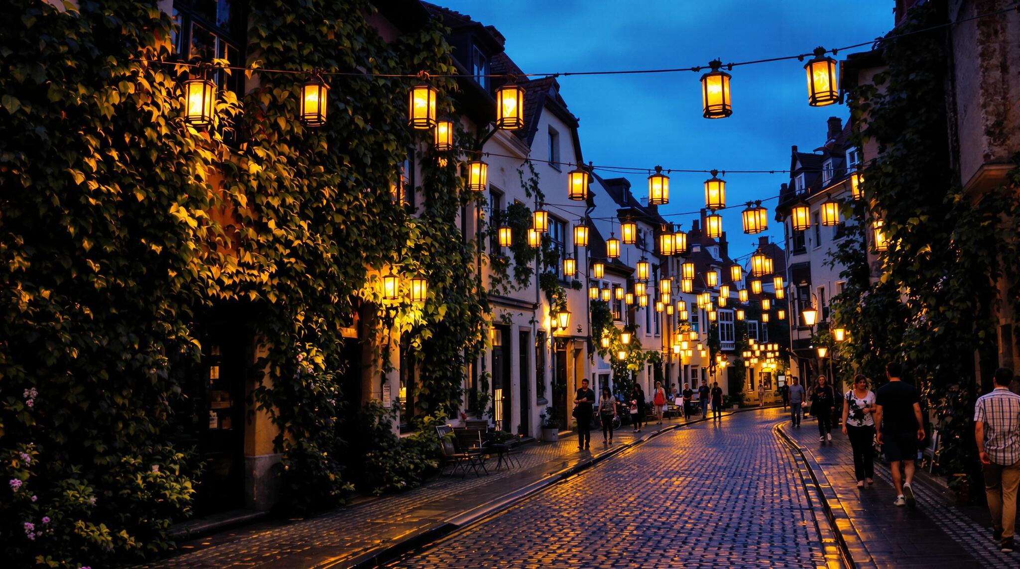 A cozy cobbled street - My, Neural network art, Нейронные сети, Flux, Promts for neural networks, Desktop wallpaper