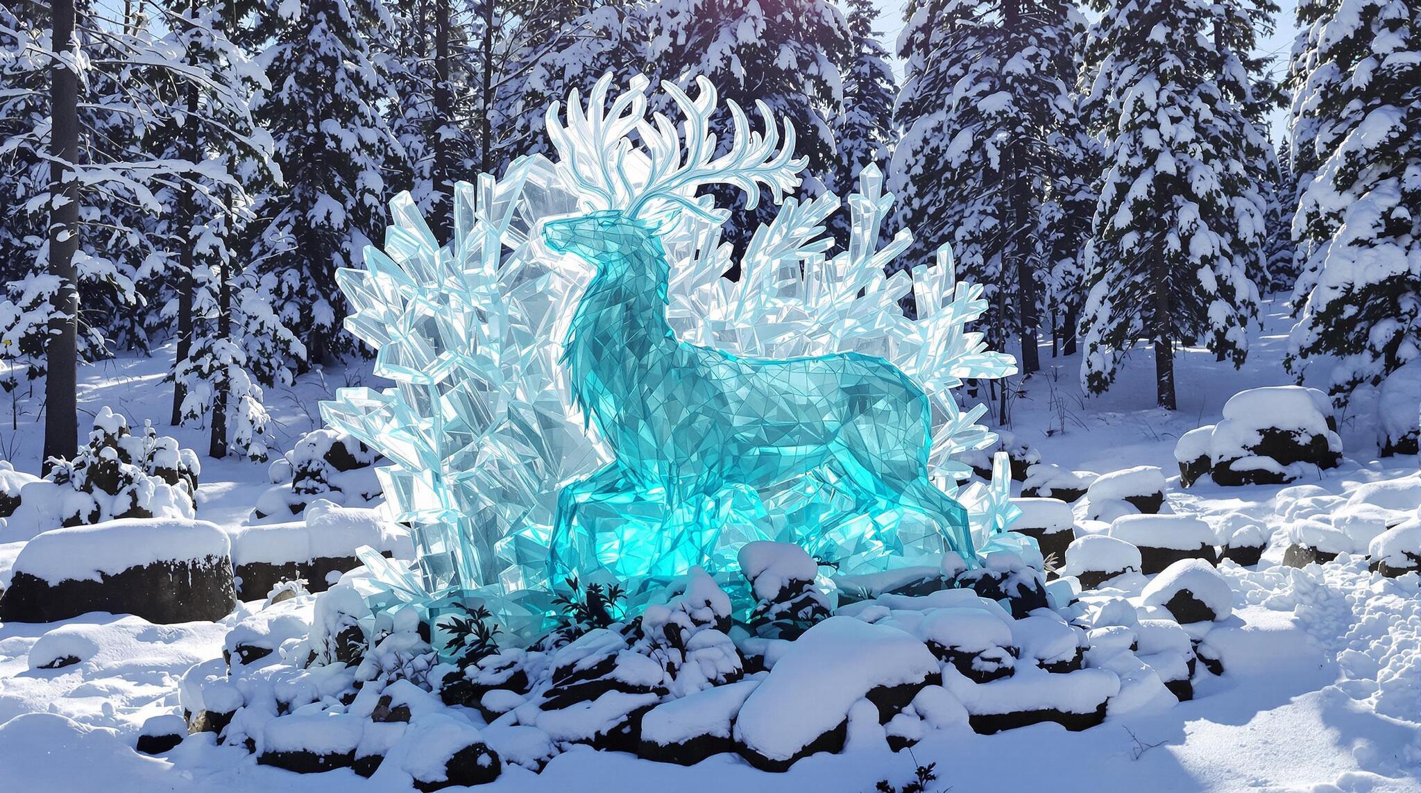 Ice sculpture of a deer - My, Neural network art, Нейронные сети, Flux, Promts for neural networks, Desktop wallpaper