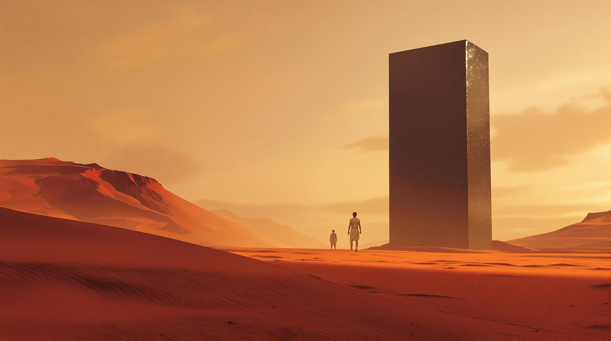 Monolith in the desert - My, Neural network art, Нейронные сети, Flux, Promts for neural networks, Desktop wallpaper