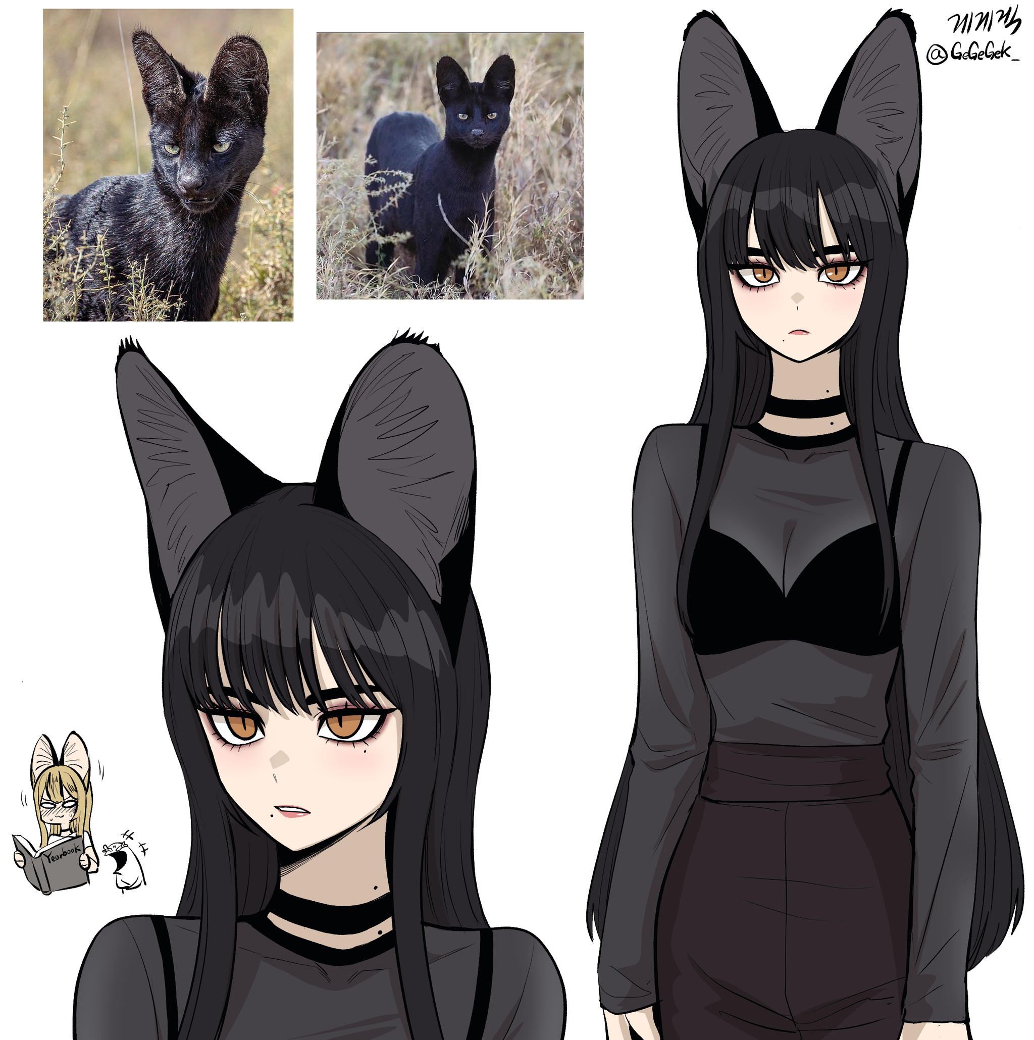 Continuation of the post “Humanization” - Art, Anime, Anime art, Humanization, Animal ears, Gegegekman, A wave of posts, Tail, Neko, Reply to post, Serval