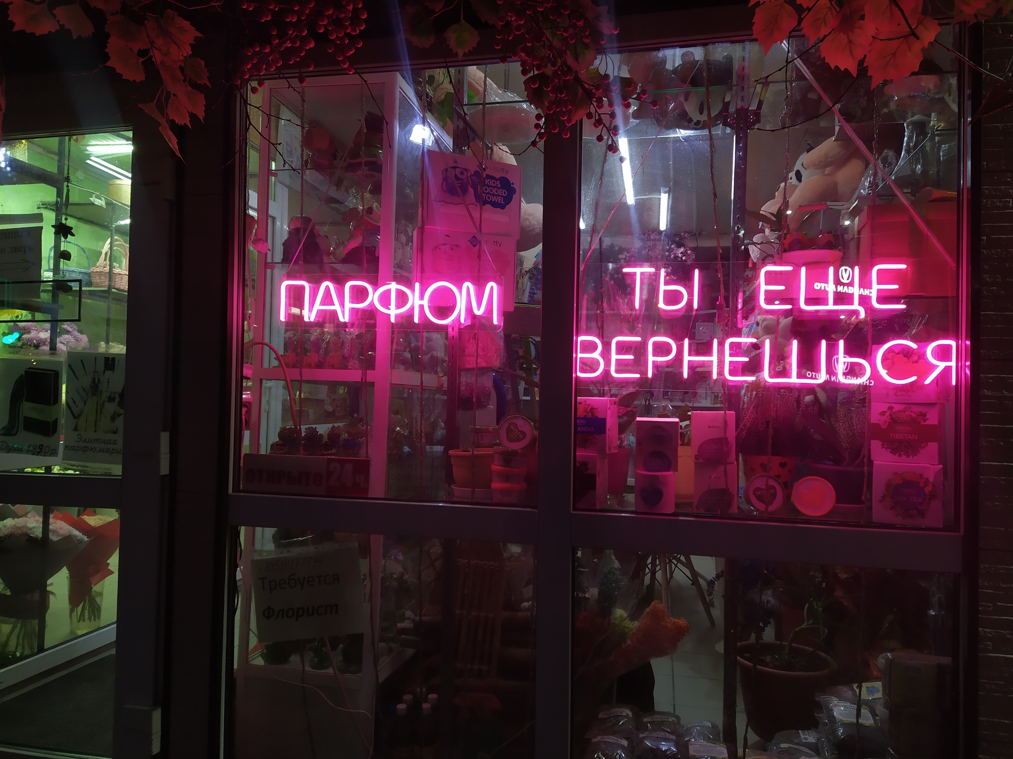 The horrors of our town... - My, Passive aggression, Signboard, Neon, Neon backlight, Perfumery, Short post, The photo