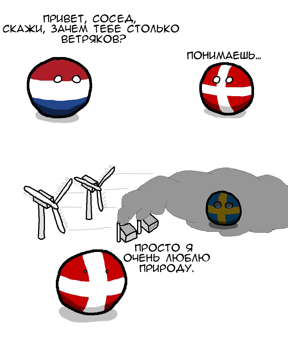 Greens - Countryballs, Comics, Picture with text, Sweden, Denmark, Netherlands (Holland), Wind generator, Ecology, Green, Scandinavia