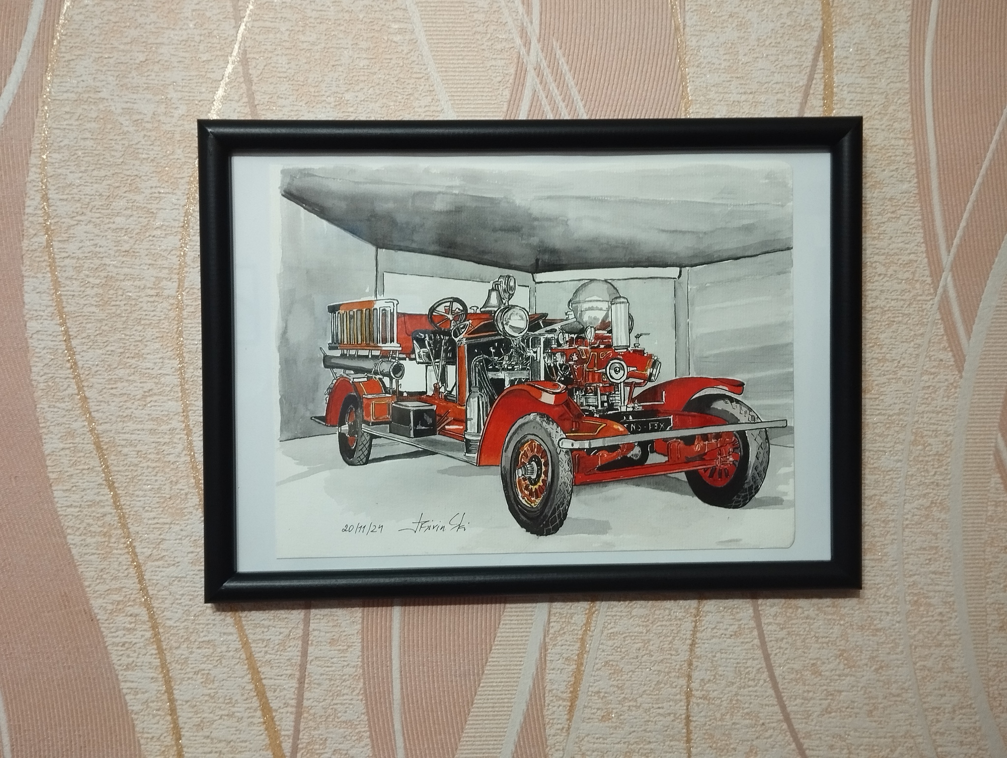 1925 Ahrens-Fox Firetruck - My, Watercolor, Painting, Auto, Fire engine, Self-taught artist, Realism, Drawing, Longpost