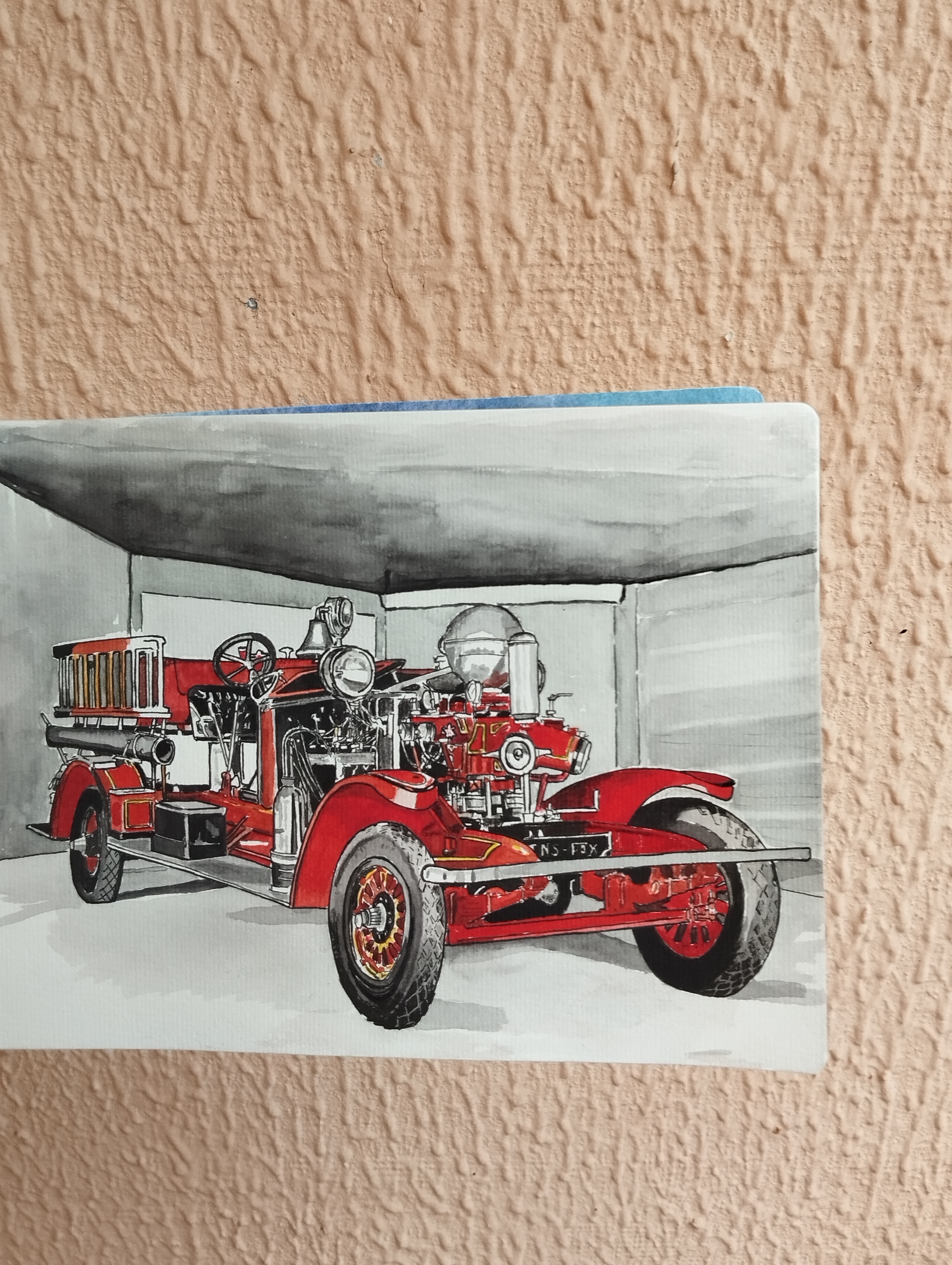 1925 Ahrens-Fox Firetruck - My, Watercolor, Painting, Auto, Fire engine, Self-taught artist, Realism, Drawing, Longpost