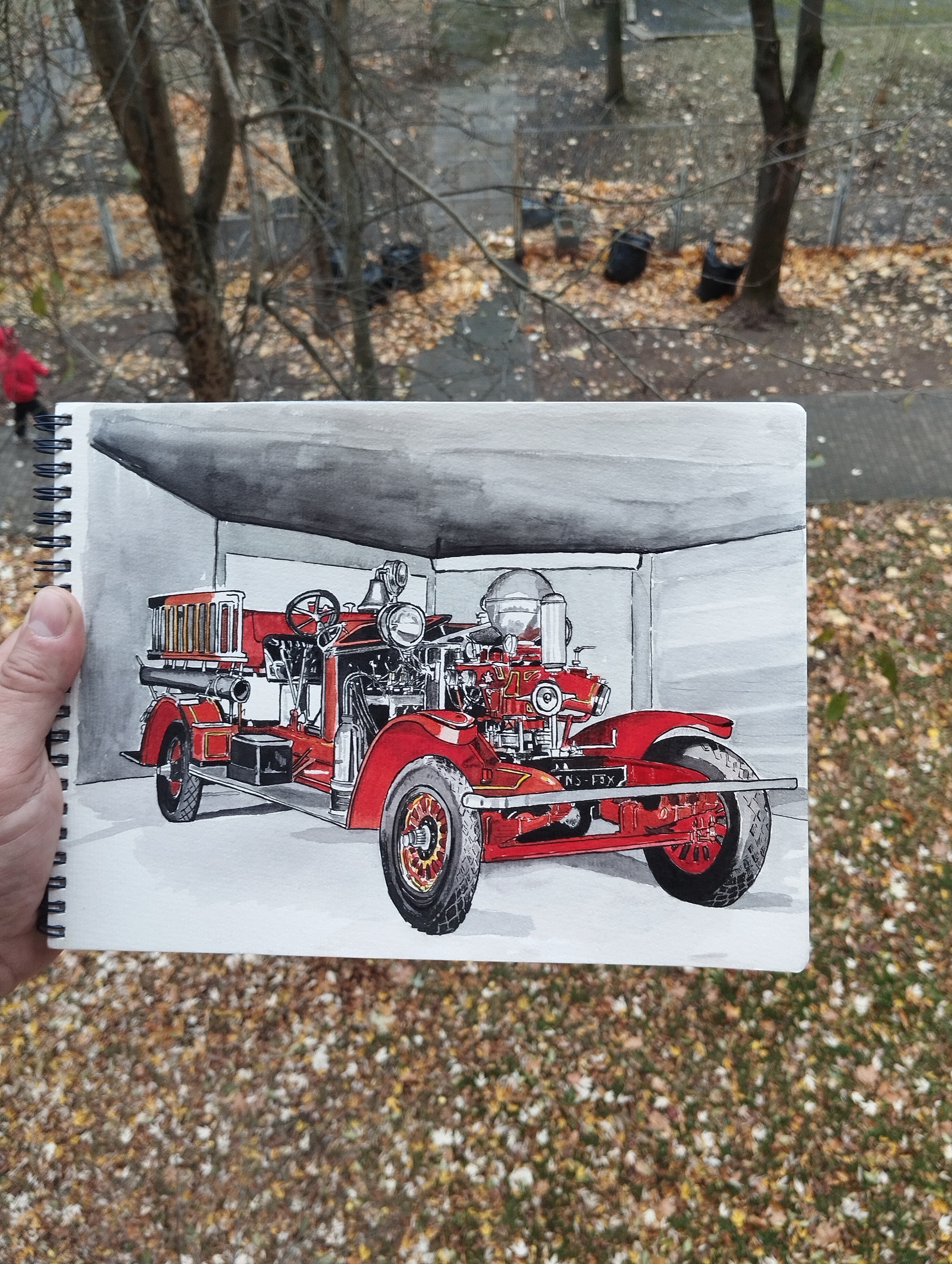 1925 Ahrens-Fox Firetruck - My, Watercolor, Painting, Auto, Fire engine, Self-taught artist, Realism, Drawing, Longpost