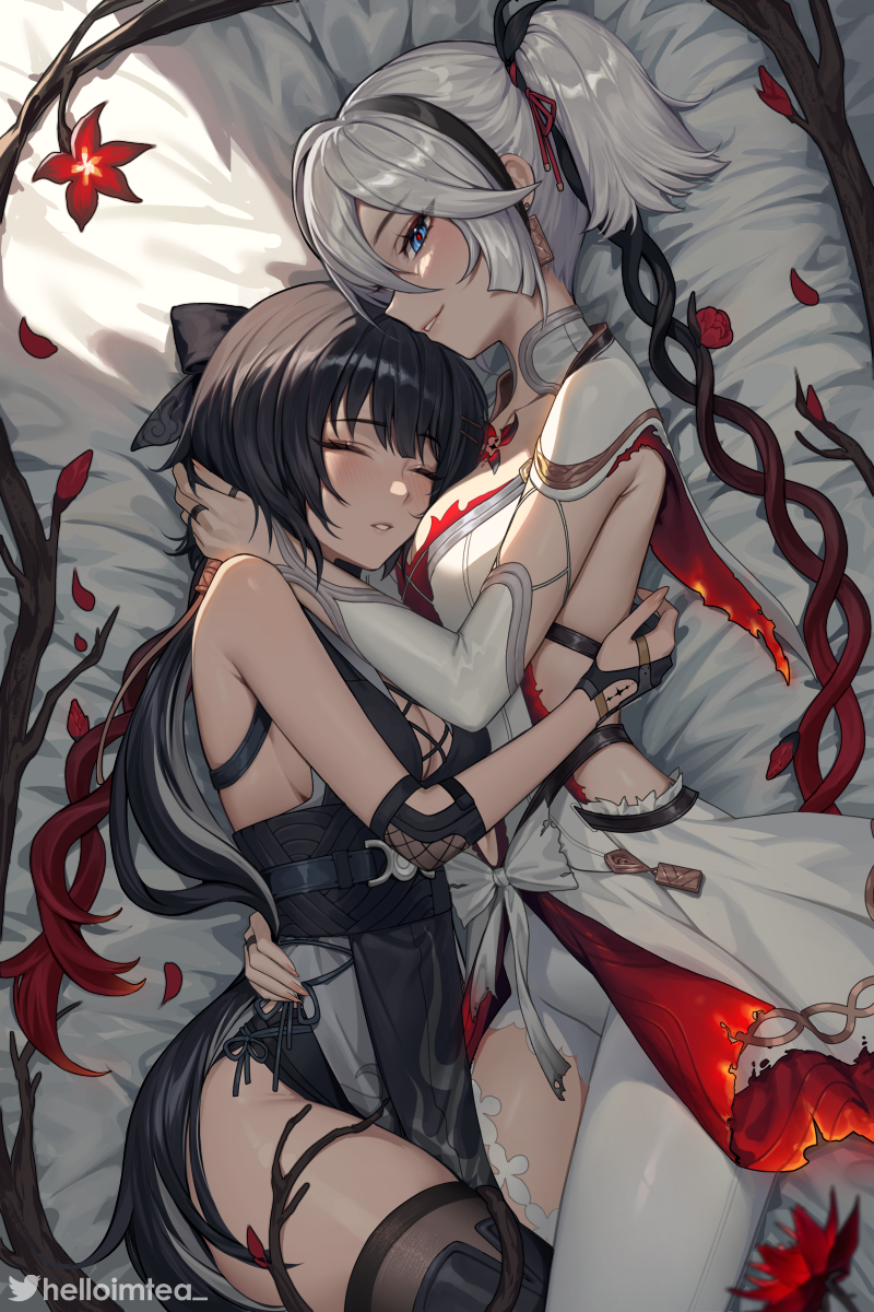 Rover & Camellya - Anime Art, Аниме, Wuthering Waves, Rover Female (Wuthering Waves), Camellya (Wuthering Waves), Helloimtea, Yuri, Обнимашки, Подруга