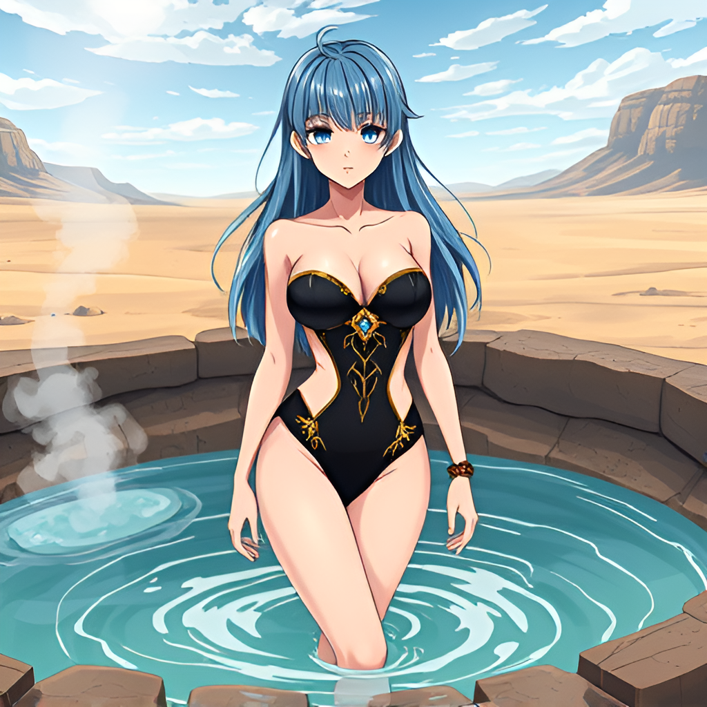 Beauties in boiling pools among deserts - Bathing, Swimsuit, Girls, Anime, Art, Longpost