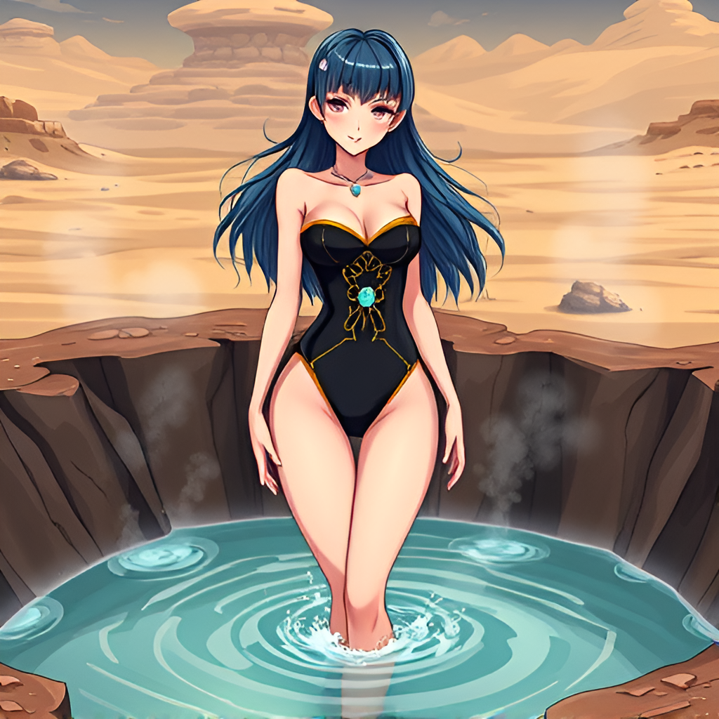 Beauties in boiling pools among deserts - Bathing, Swimsuit, Girls, Anime, Art, Longpost