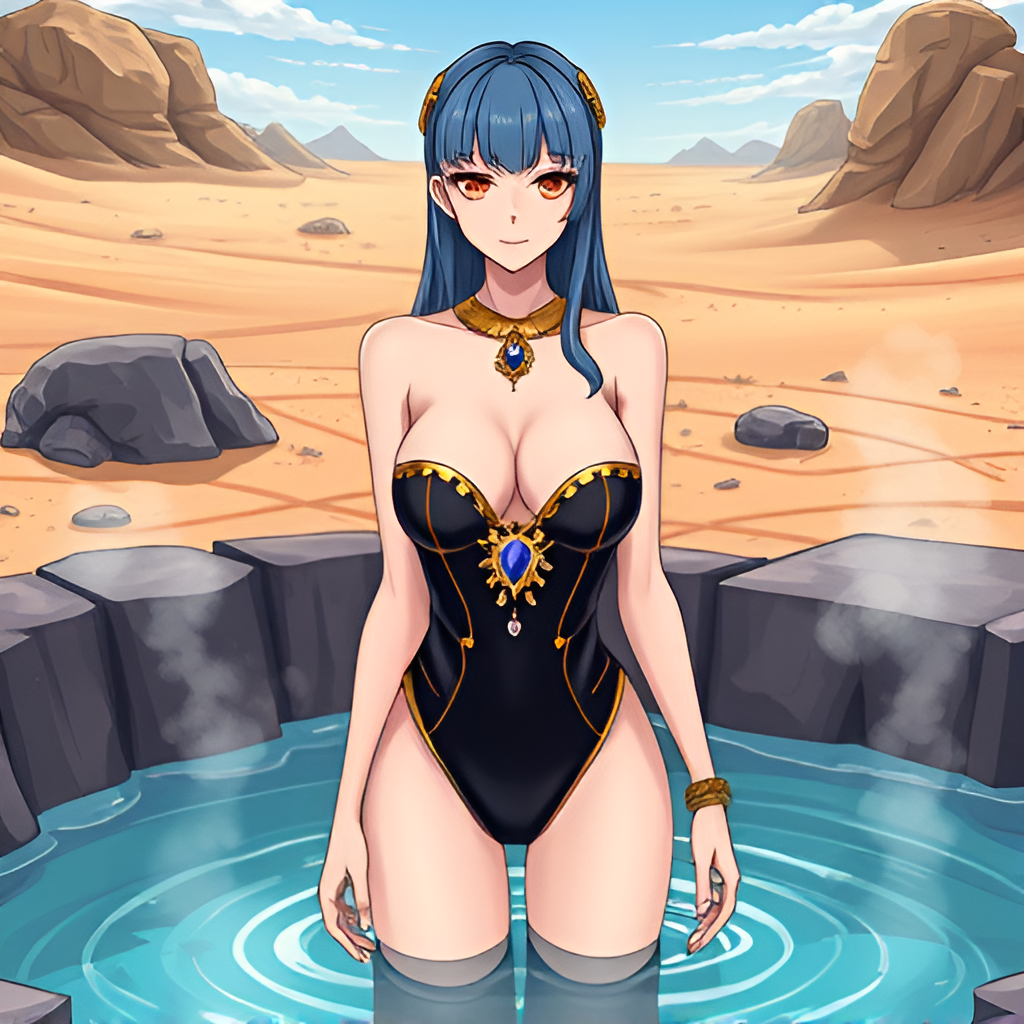 Beauties in boiling pools among deserts - Bathing, Swimsuit, Girls, Anime, Art, Longpost