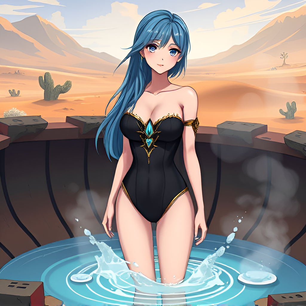 Beauties in boiling pools among deserts - Bathing, Swimsuit, Girls, Anime, Art, Longpost