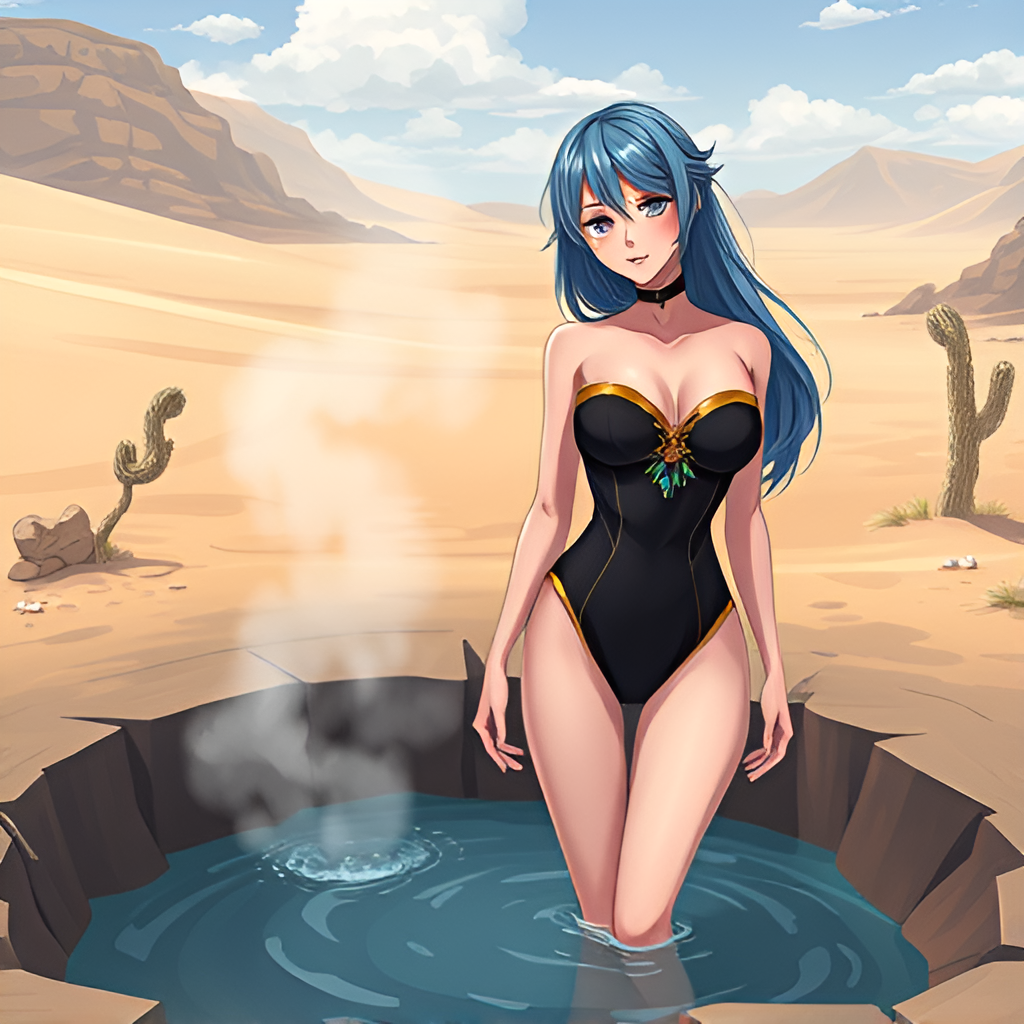 Beauties in boiling pools among deserts - Bathing, Swimsuit, Girls, Anime, Art, Longpost