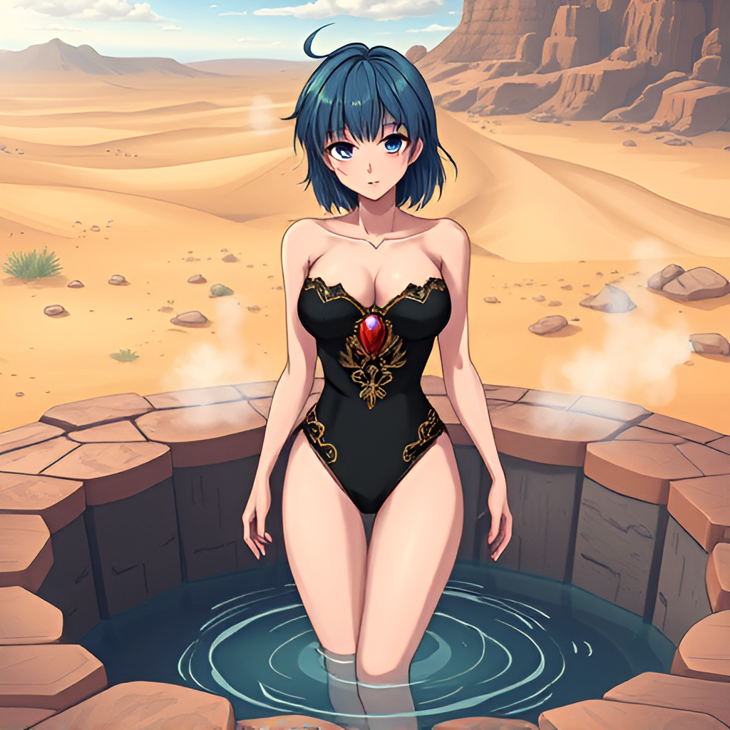 Beauties in boiling pools among deserts - Bathing, Swimsuit, Girls, Anime, Art, Longpost