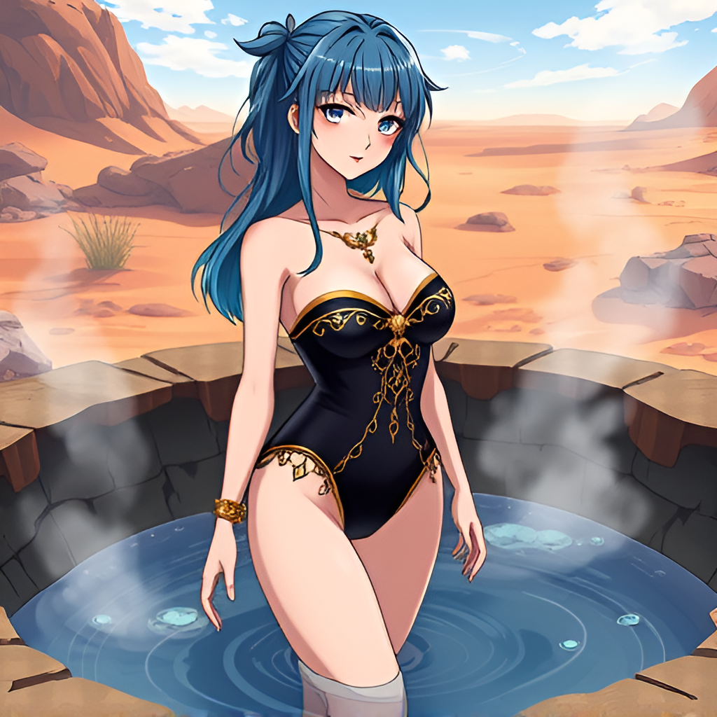 Beauties in boiling pools among deserts - Bathing, Swimsuit, Girls, Anime, Art, Longpost