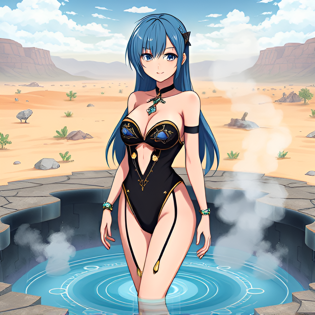 Beauties in boiling pools among deserts - Bathing, Swimsuit, Girls, Anime, Art, Longpost