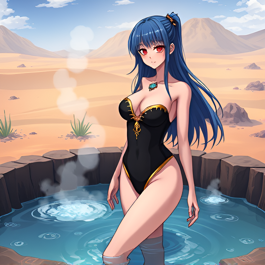 Beauties in boiling pools among deserts - Bathing, Swimsuit, Girls, Anime, Art, Longpost