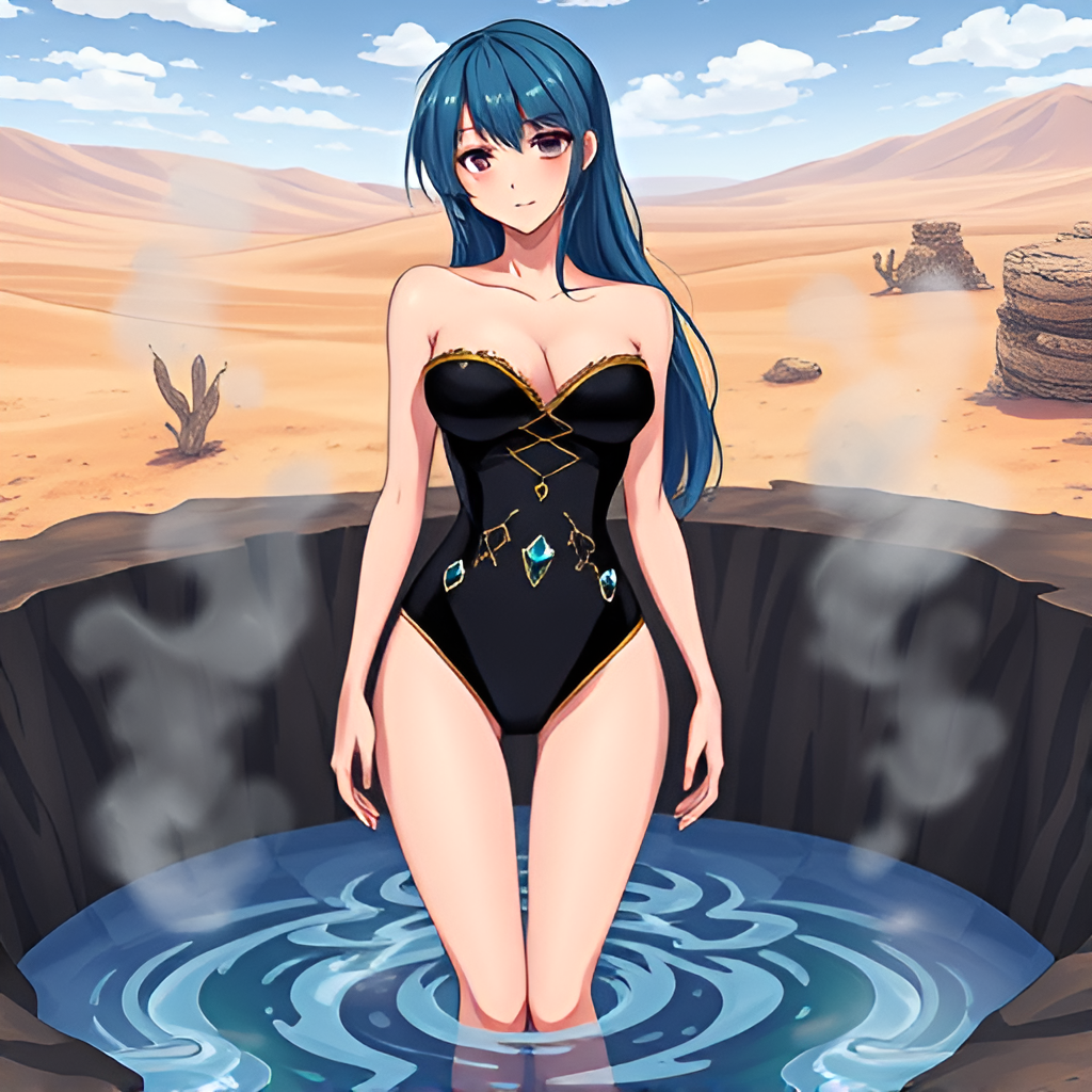 Beauties in boiling pools among deserts - Bathing, Swimsuit, Girls, Anime, Art, Longpost